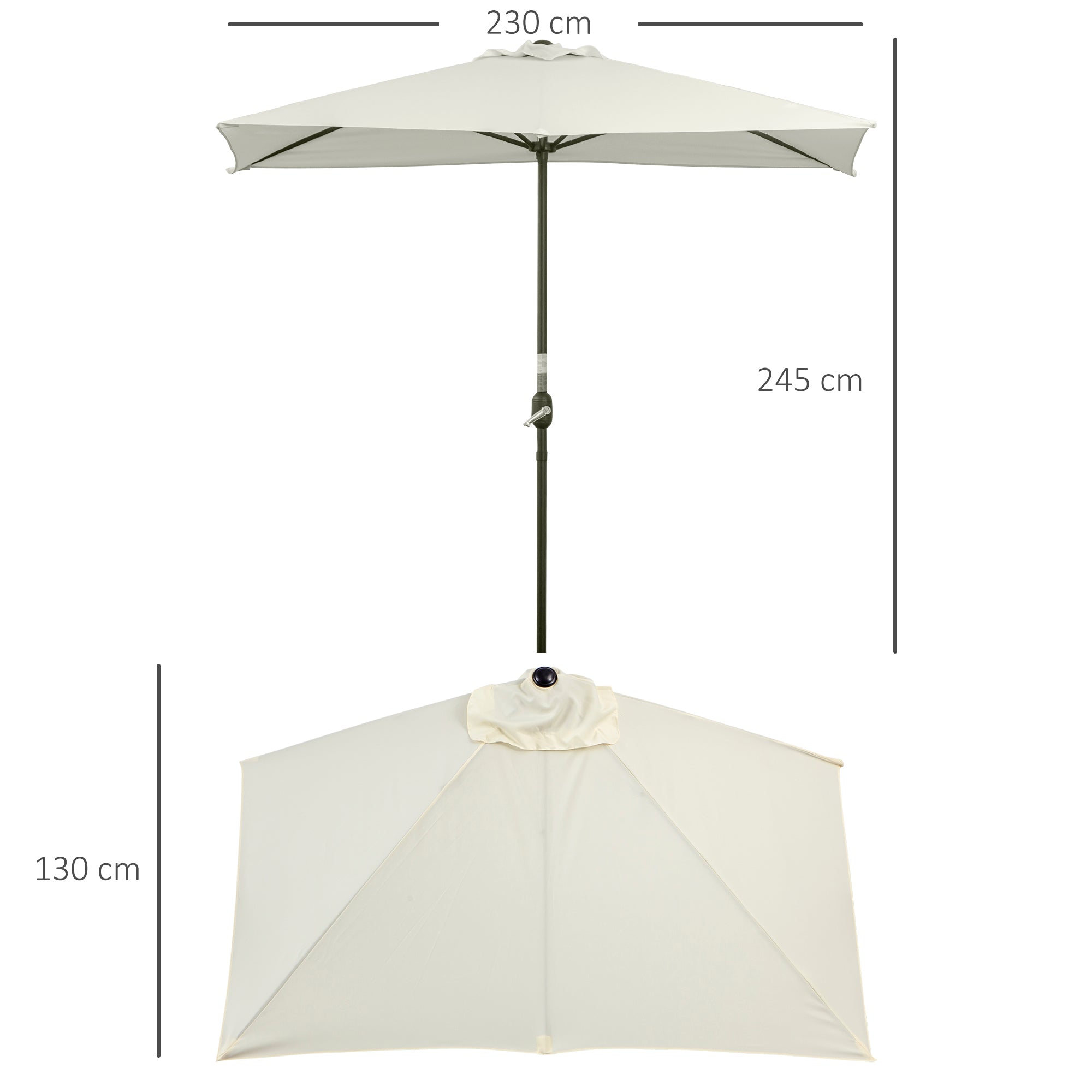 Outsunny Balcony Half Parasol Semi Round Umbrella Patio Crank Handle (2.3 m, Beige)- NO BASE INCLUDED