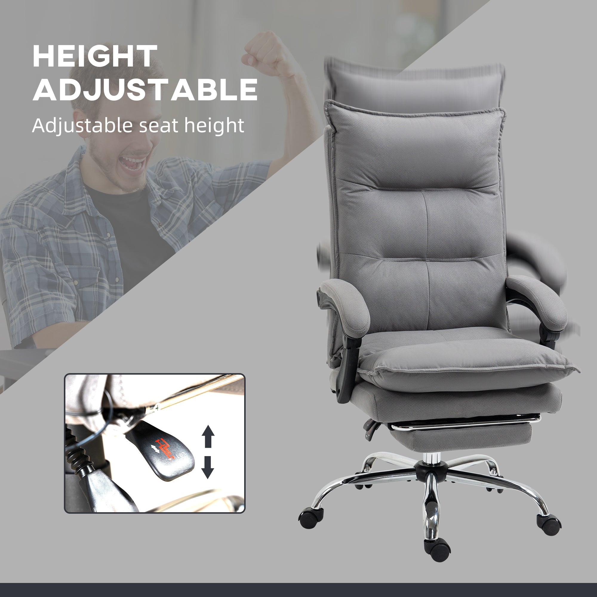 Vinsetto Massage Office Chair with Footrest, Desk Chair with 6 Point Massage and Heat, 155\'c2\'b0 Reclining Back for Home, Thick Padding, Grey