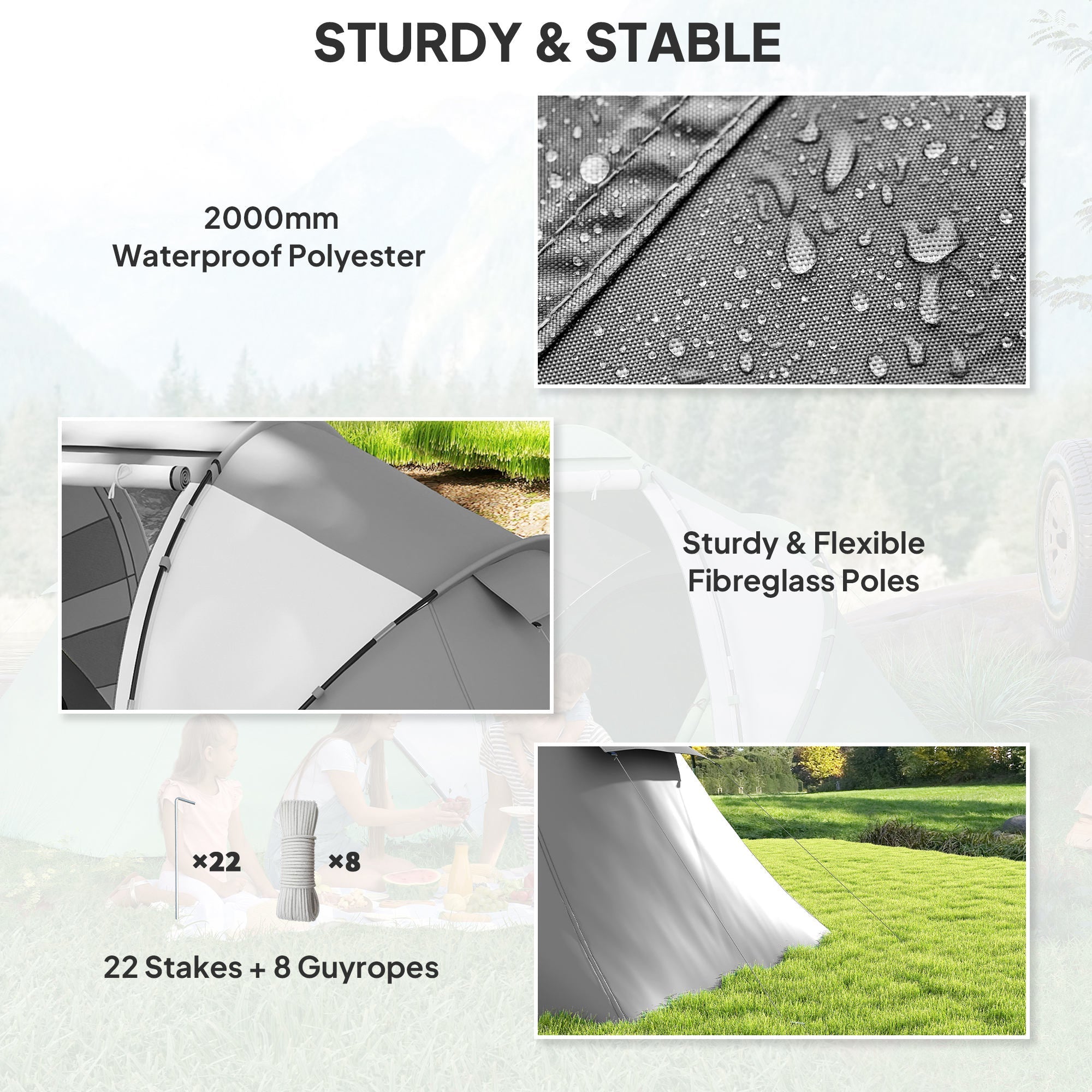 Outsunny 4-6 Man UV Protection Camping Tent - Charcoal Grey and White