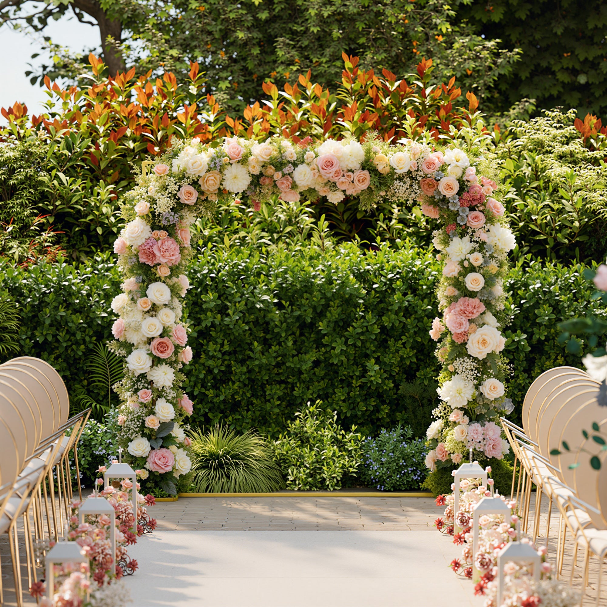 Outsunny Wedding Arch Backdrop Stand, Square Metal Arch Frame with U-shaped Stakes, Gold Wedding Arch, 6.6 FT