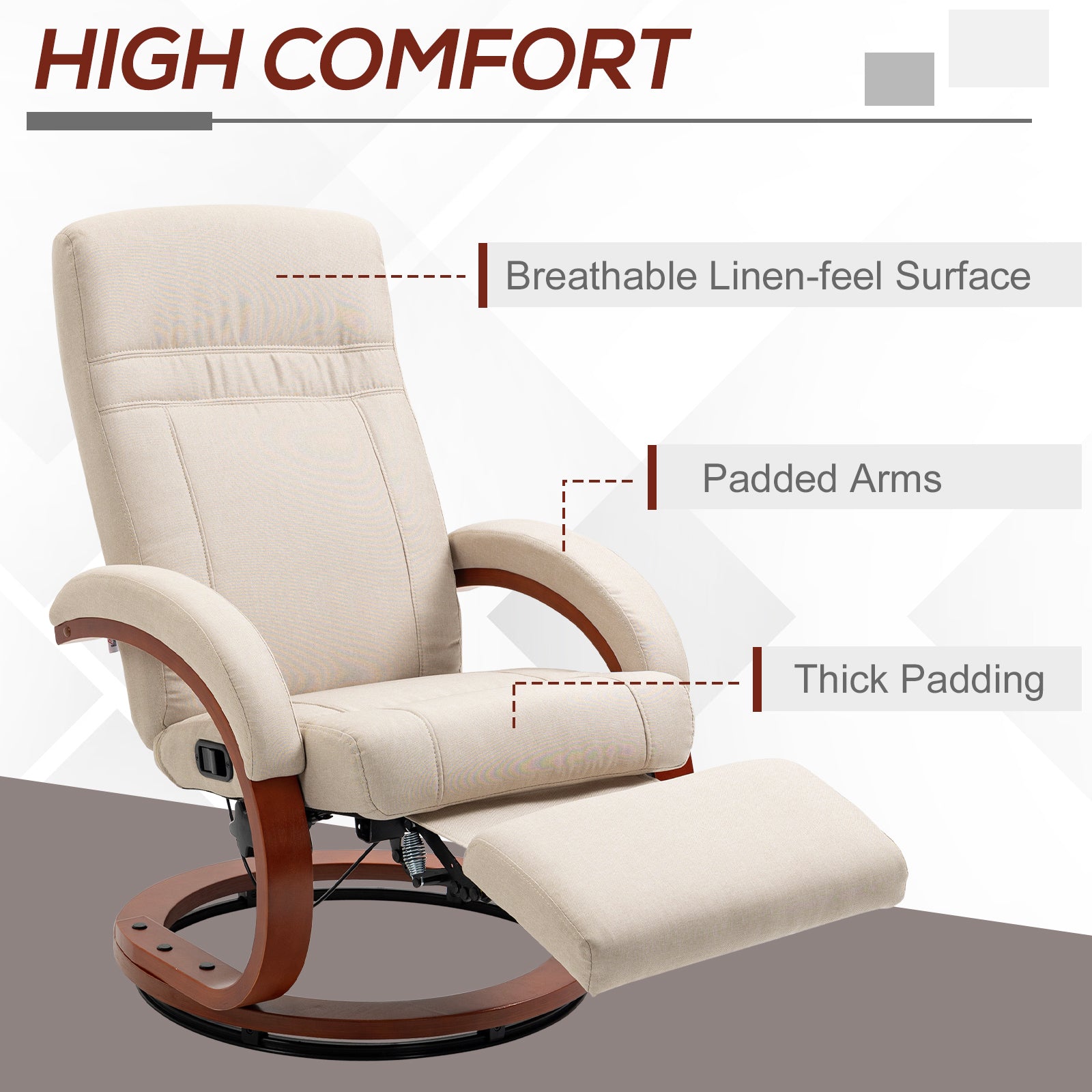HOMCOM 135\'c2\'b0 Manual Reclining Swivel Chair, with Footrest - Beige