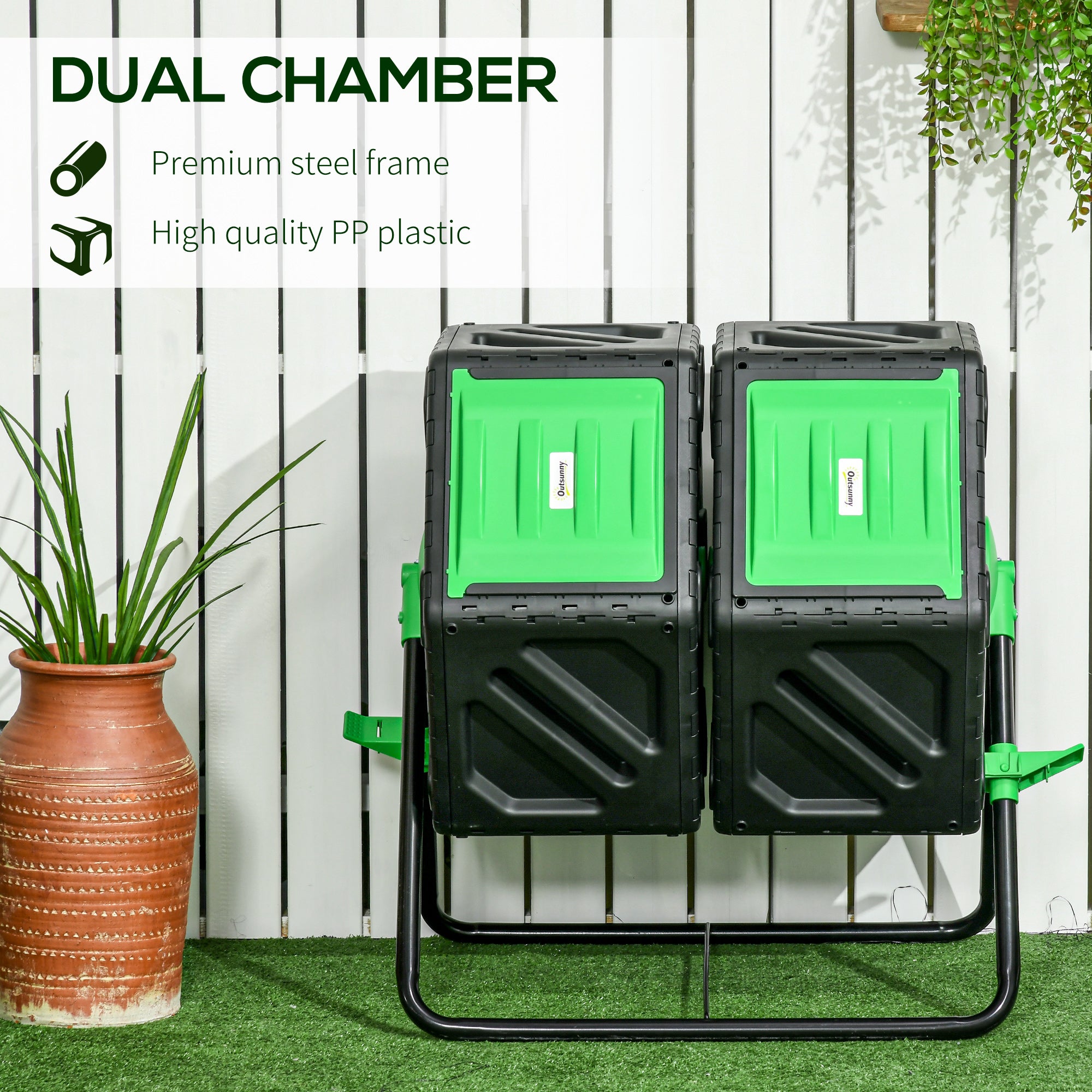 Outsunny 130L Double Chamber Composter - Black