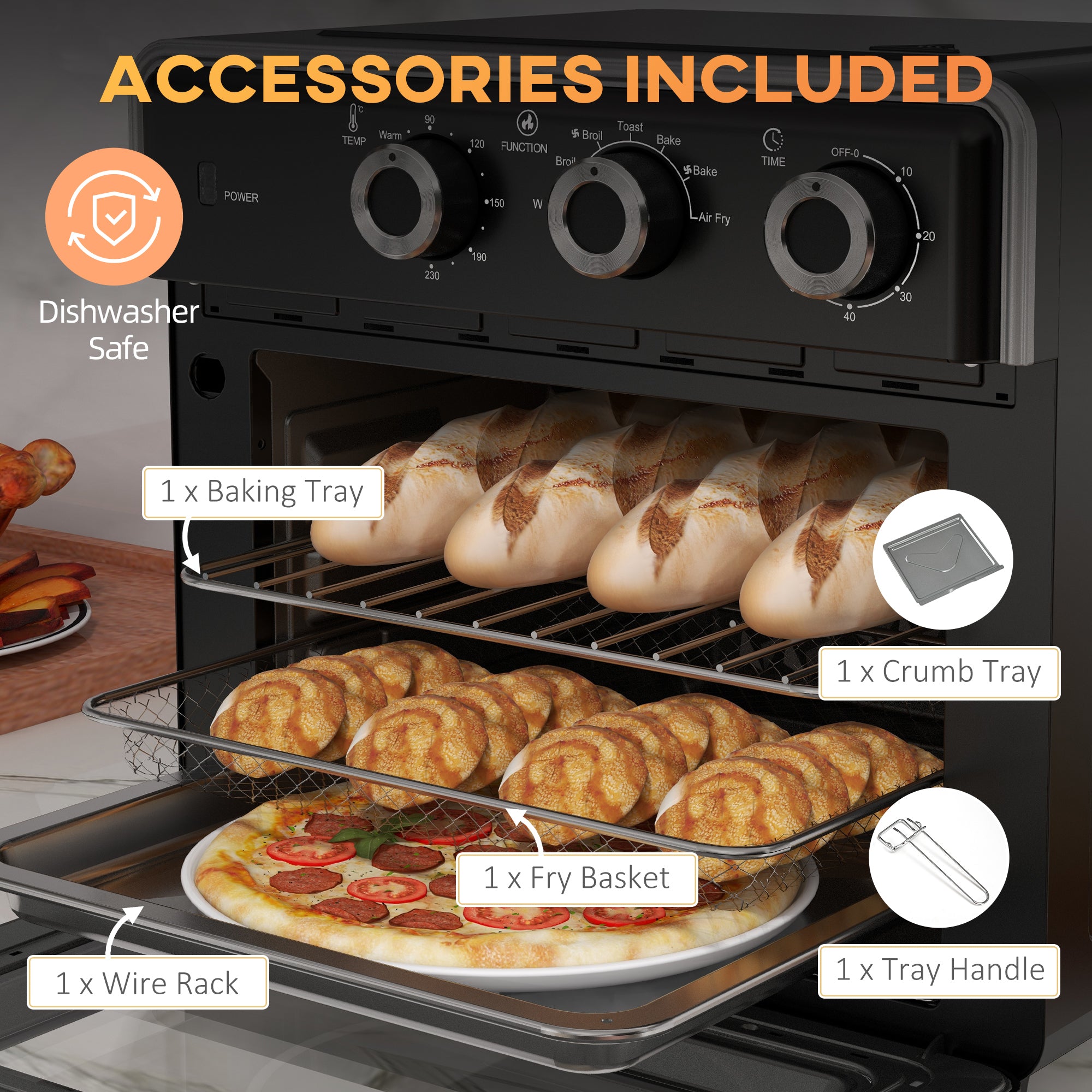 HOMCOM 20L 90-230\'e2\'84\'83 Mini Convection Oven, with Air Fry Function - Black