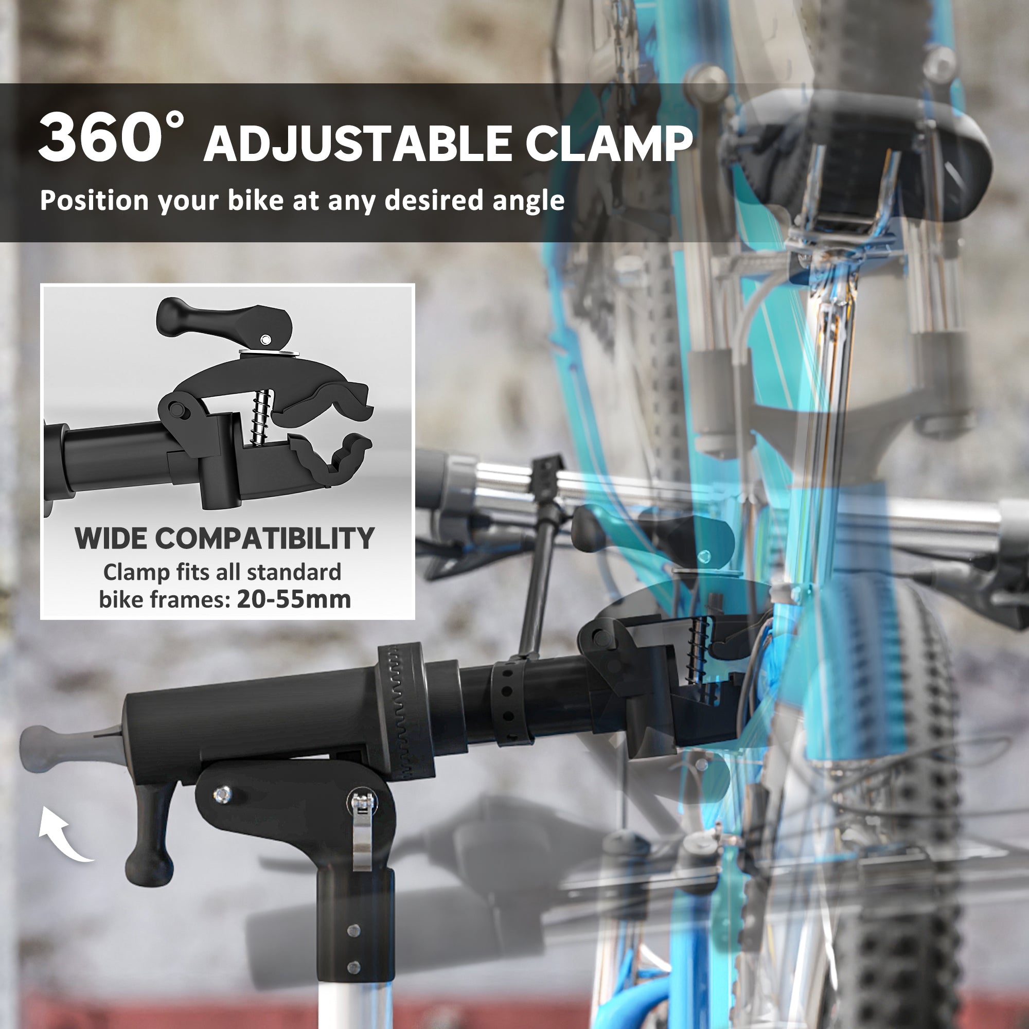 HOMCOM Bike Repair Stand, Heavy Duty Bike Stand for Maintenance, Max Load 40kg, Height Adjustable, Foldable and 360\'c2\'b0 Rotatable for Road Bike, Mountain Bike, E-Bike