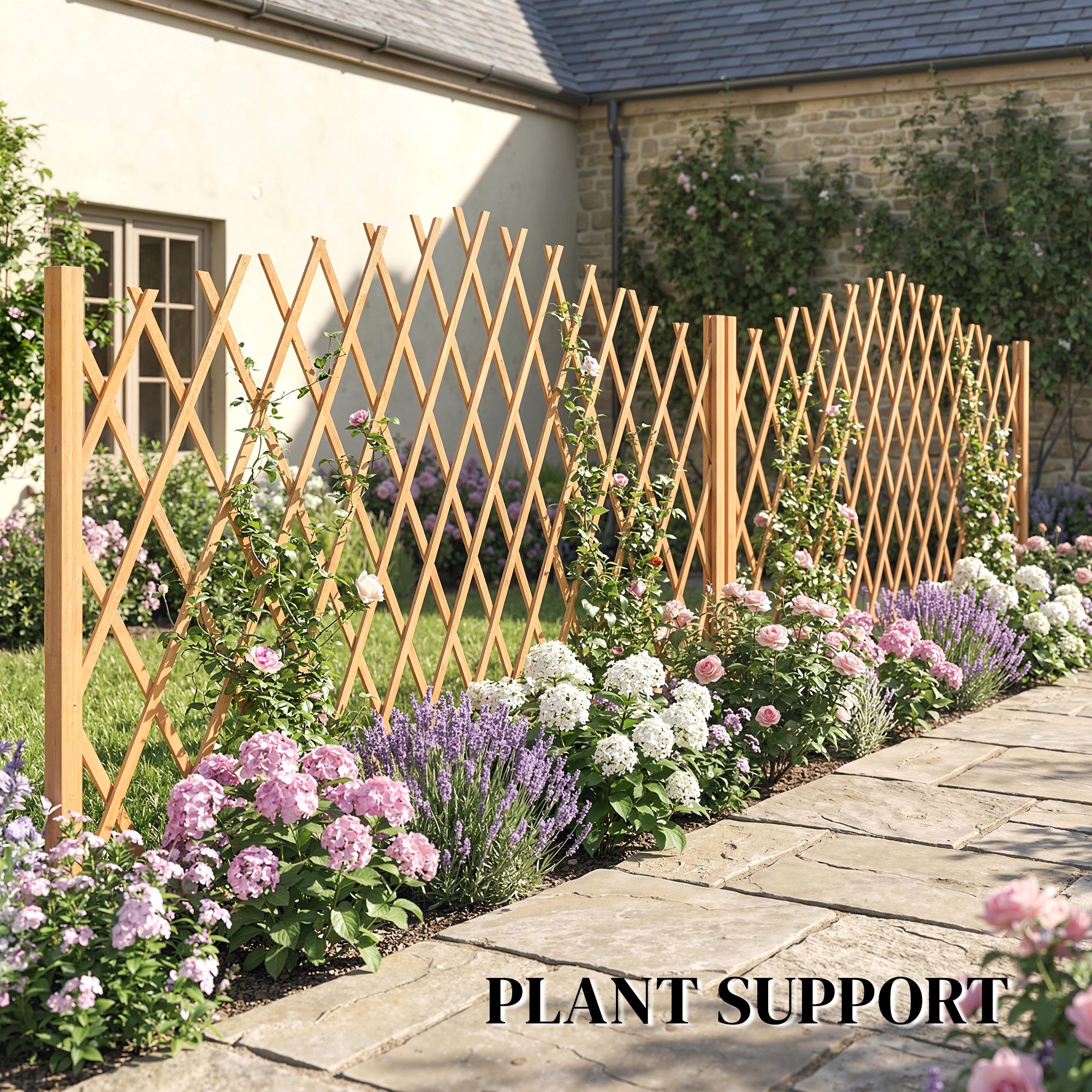 Outsunny 2 Pack Expanding Fence Panels, Wooden Freestanding Garden Fence with Stable Feet, 180 x 30 x 103cm, Brown