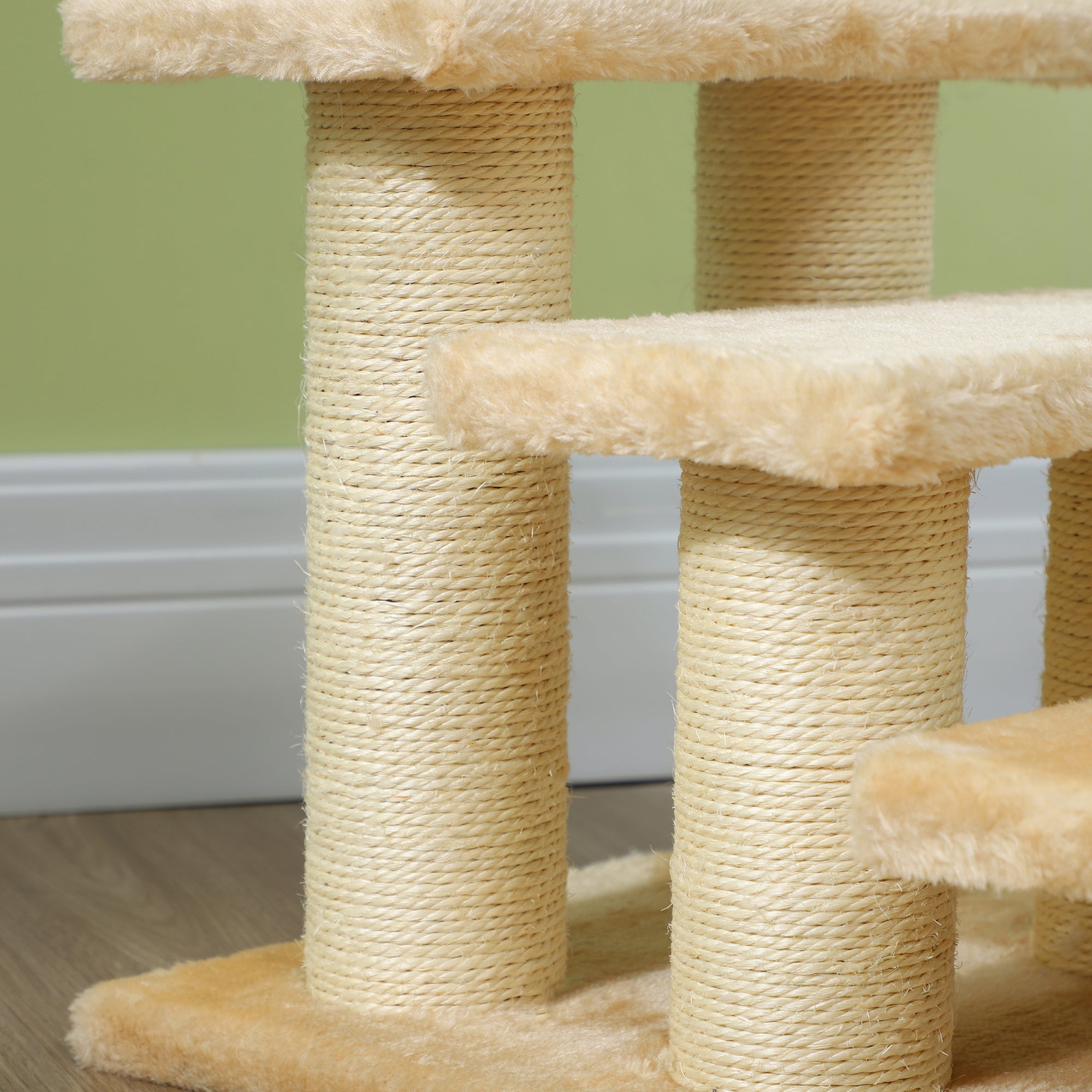 PawHut Pet Stairs 3-step Pet Ladder Cat dog Stairs Climb Ladder Cat Tree, Beige