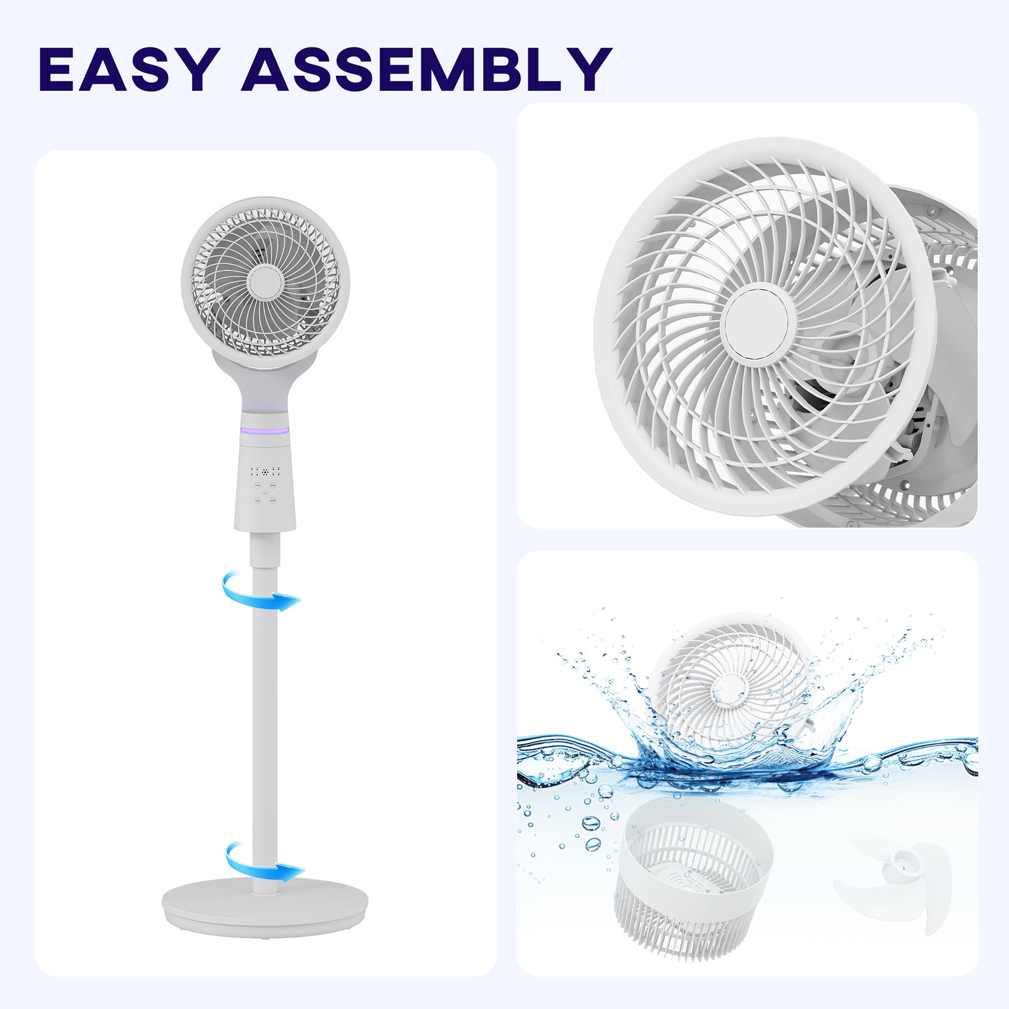 HOMCOM Pedestal Air Circulation Fan with Oscillating, Light Off, White