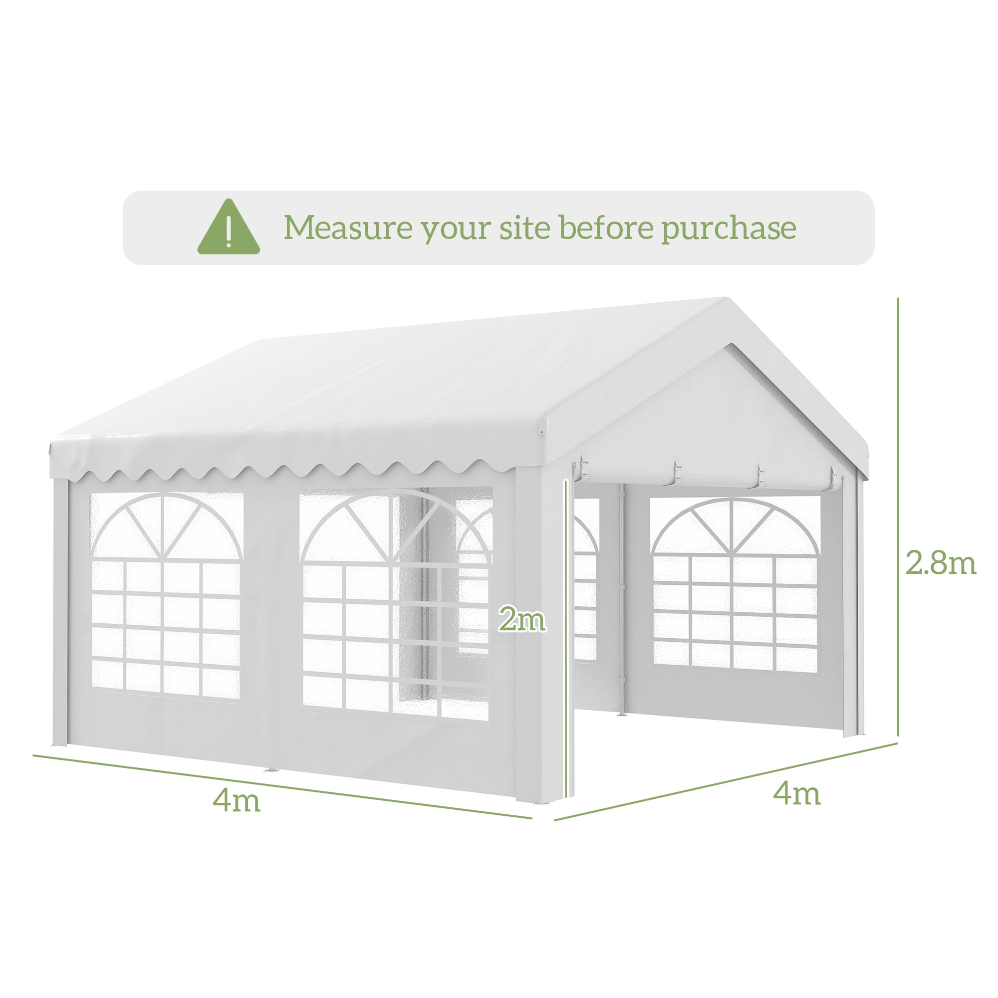 Outsunny 4m x 4m Marquee Party Tent Wedding Canopy, Pop Up Gazebo with Sidewalls, Doors, Windows, Galvanised Garden Gazebo for Parties Events, White