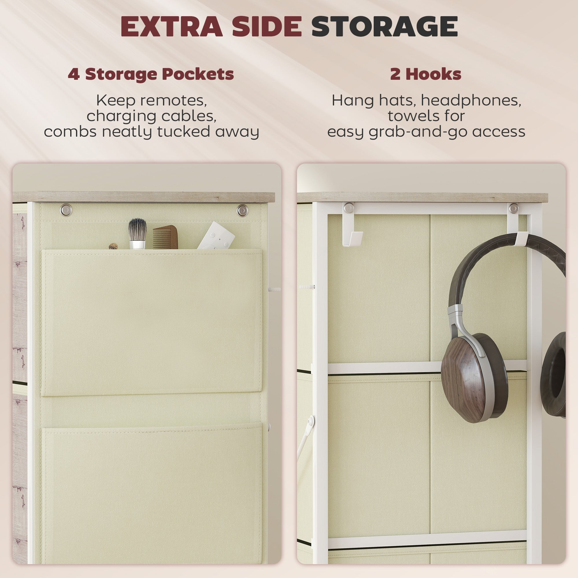 HOMCOM Chest of Eight Fabric Drawers - Natural Wood Finish