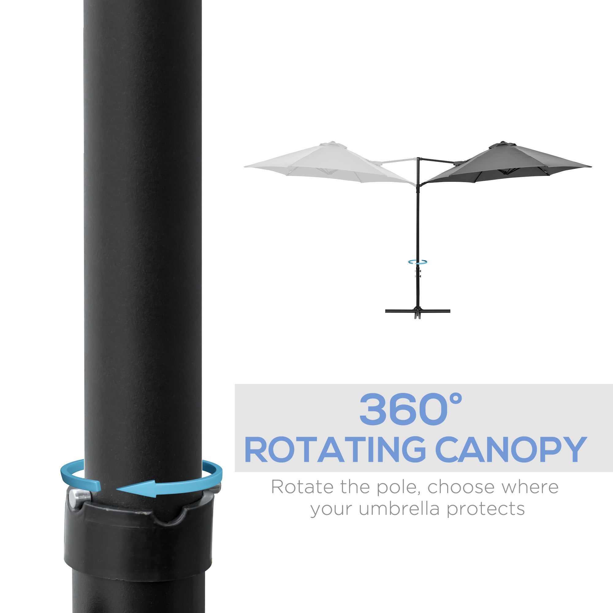 Outsunny 2.5M Garden Cantilever Parasol, Offset Roma Patio Umbrella Hanging Sun Shade Canopy Shelter with 360\'c2\'b0 Rotation and Cross Base, Dark Grey