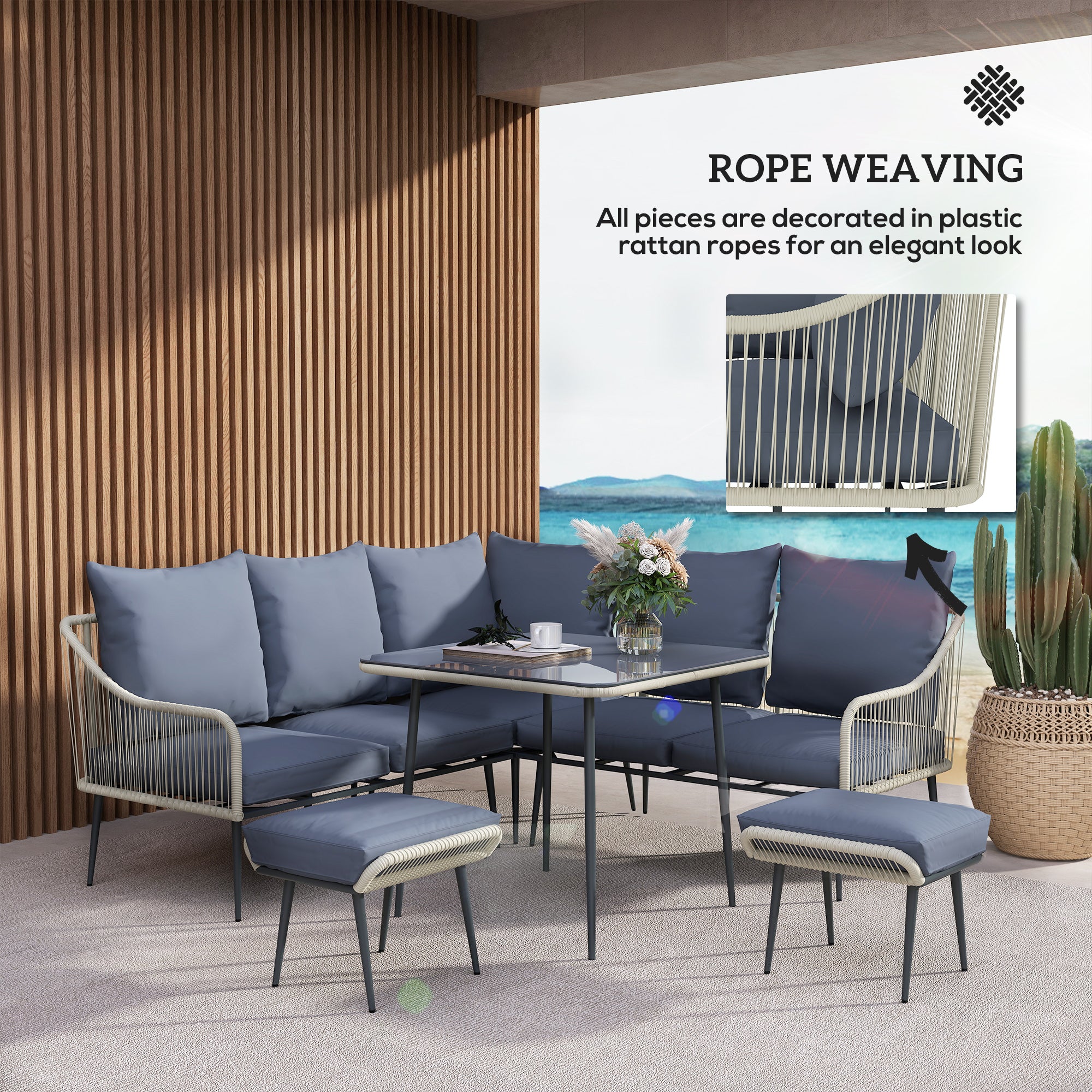 Outsunny Six-Piece Rattan Strong Garden Sofa Set - Grey