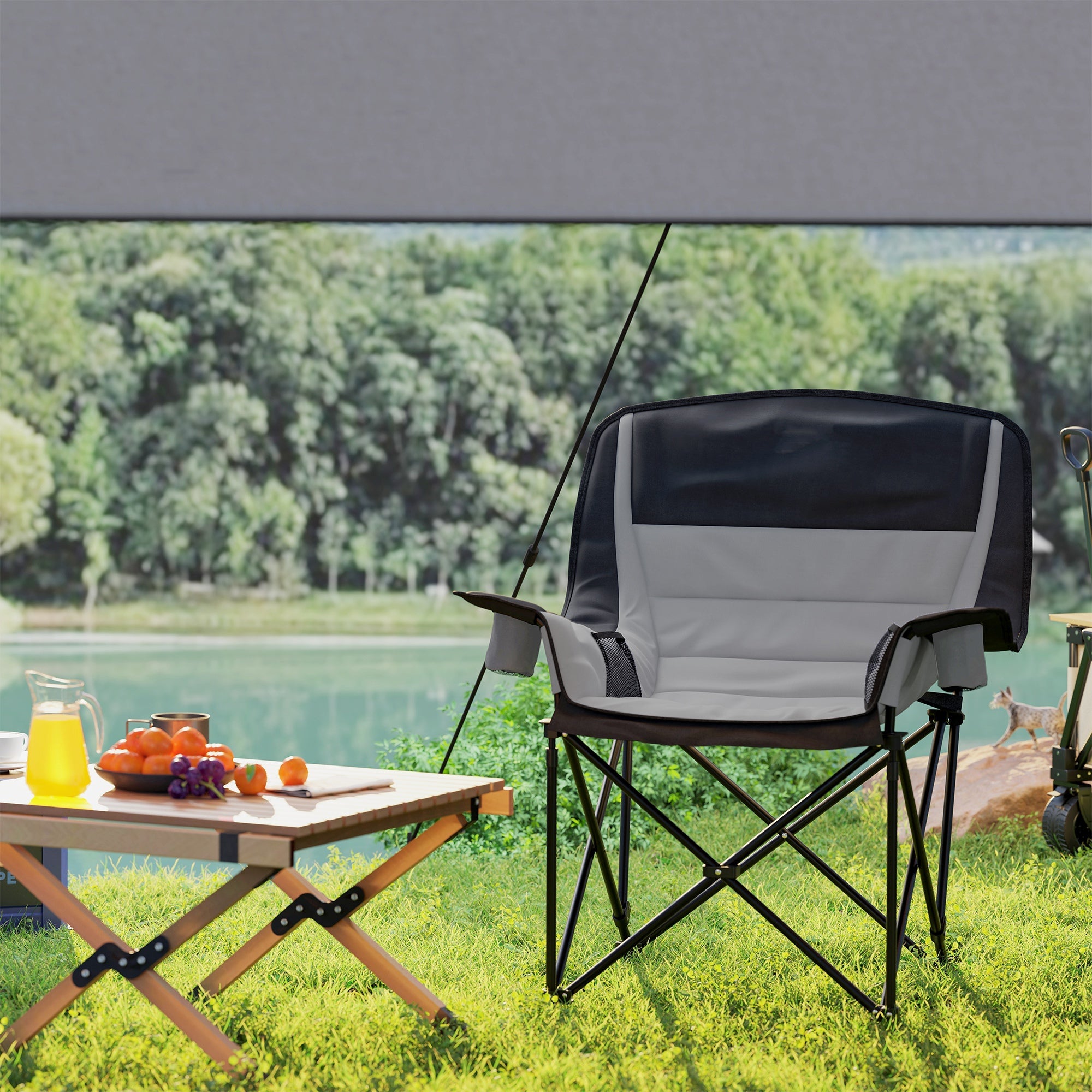 Outsunny Portable Padded Camping Chair, with Bag - Black/Grey