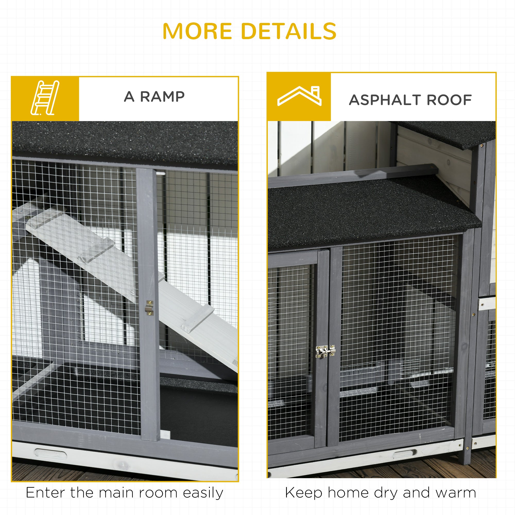 PawHut 2-Tier Large Rabbit Hutch Outdoor with Double Side Run Boxes, No-leak Plastic Tray, Ramp, 230 x 53 x 93.5cm, Light Grey