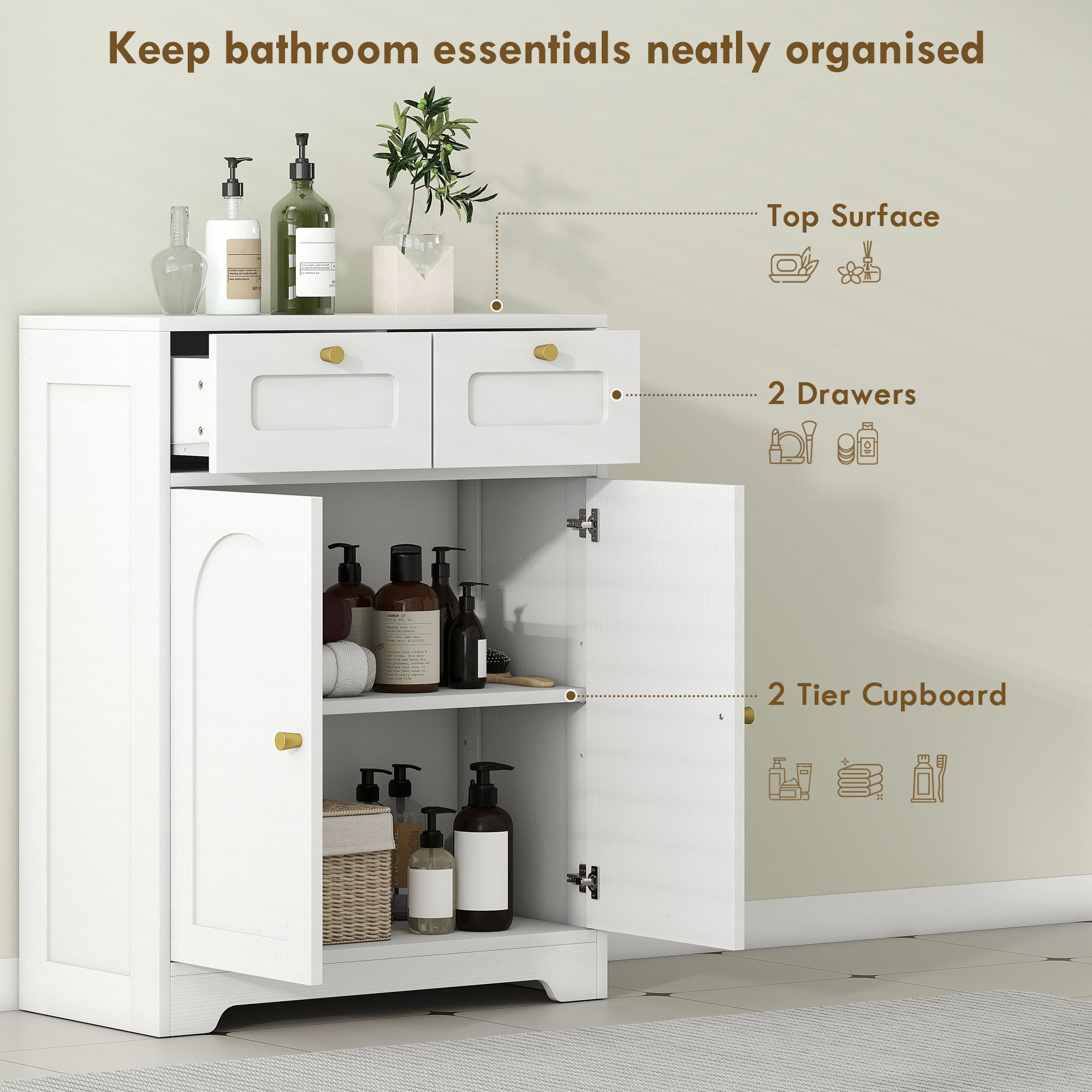 HOMCOM Bathroom Floor Cabinet with 2 Drawers - White
