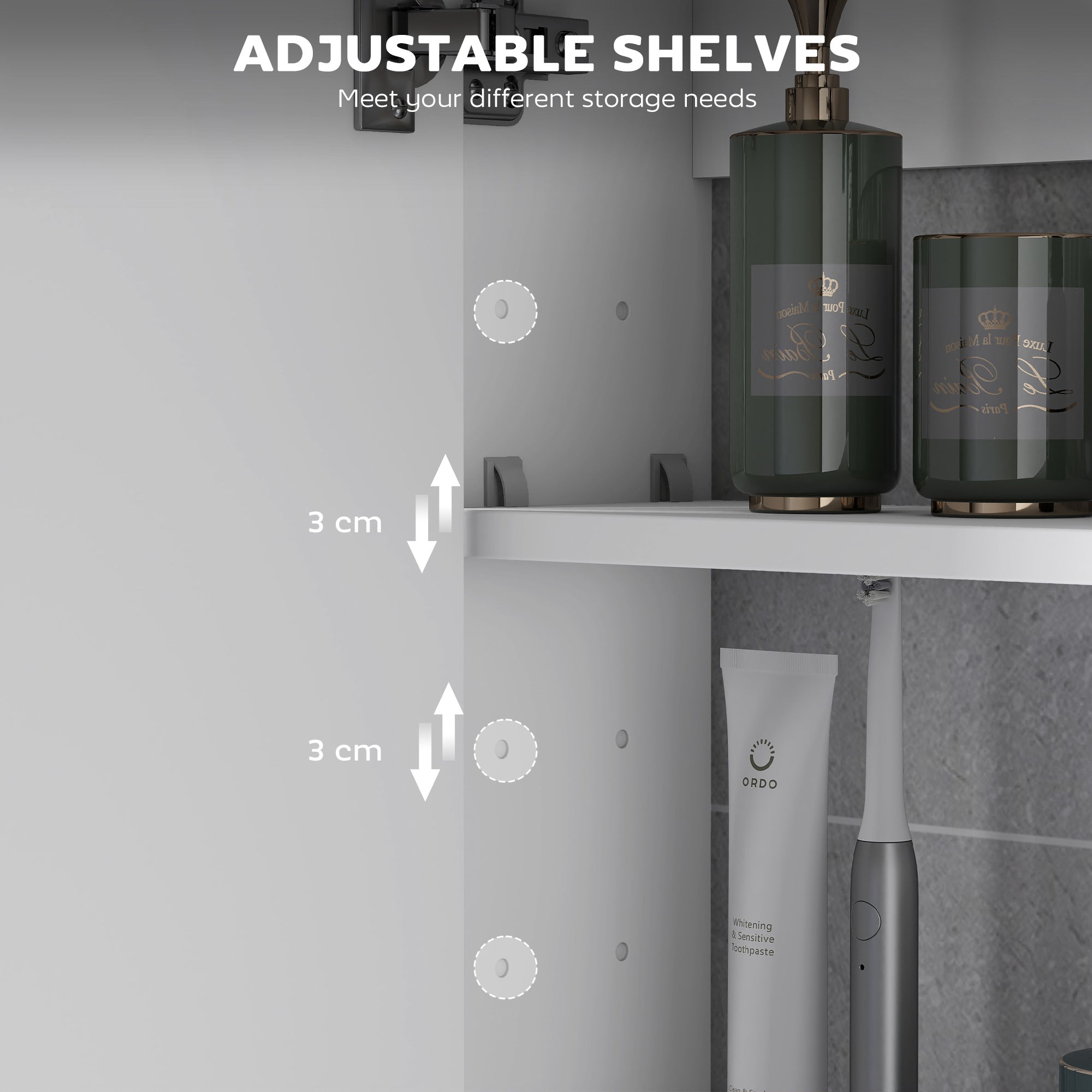 HOMCOM Double Door Wall Mounted Glass Mirror Cabinet Modern Storage Unit Bathroom Shelf Organiser Waterproof Wooden Frame 60W x 15D x 60H cm