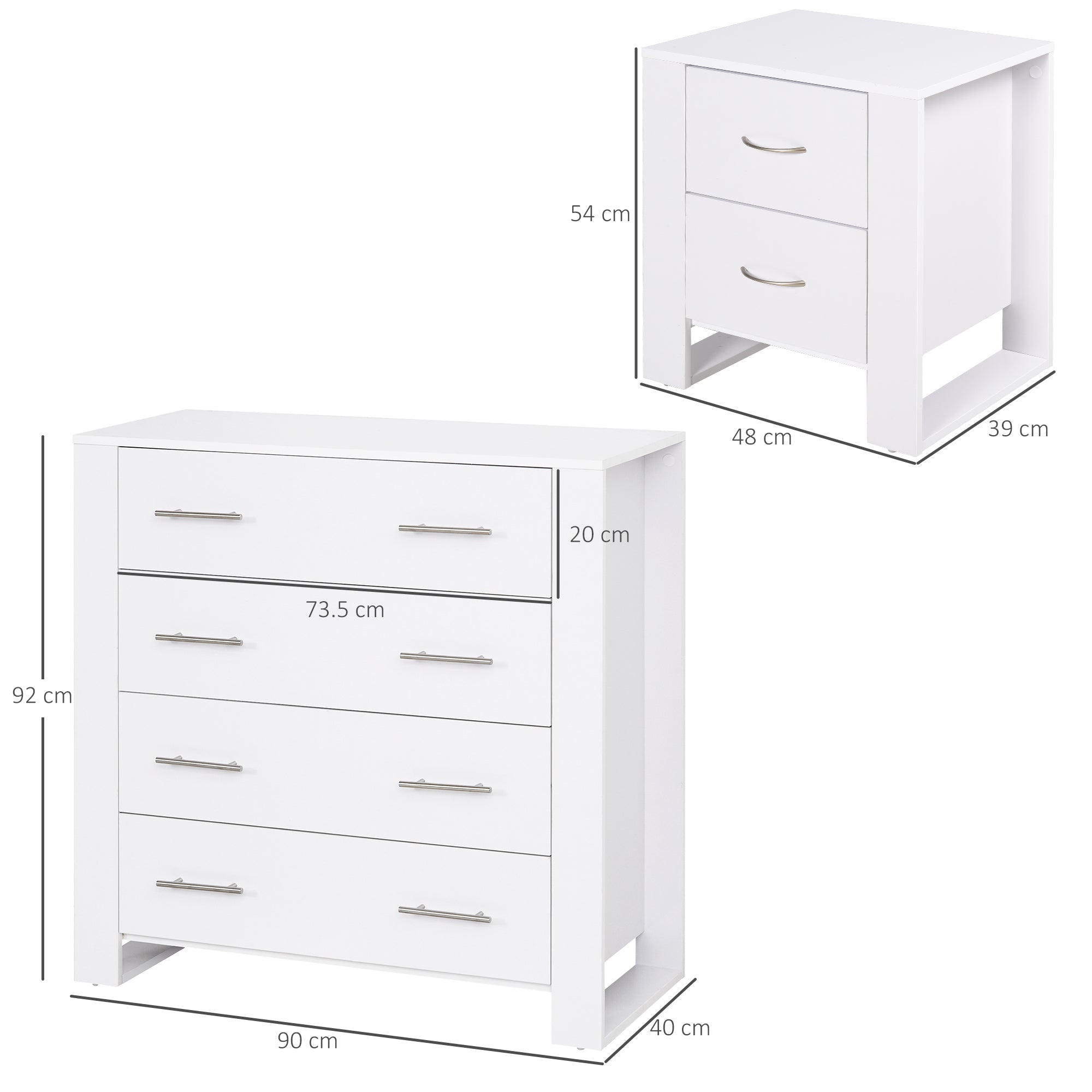 HOMCOM Bedroom Furniture Set, Drawer Chest and Nightstand, Modern White