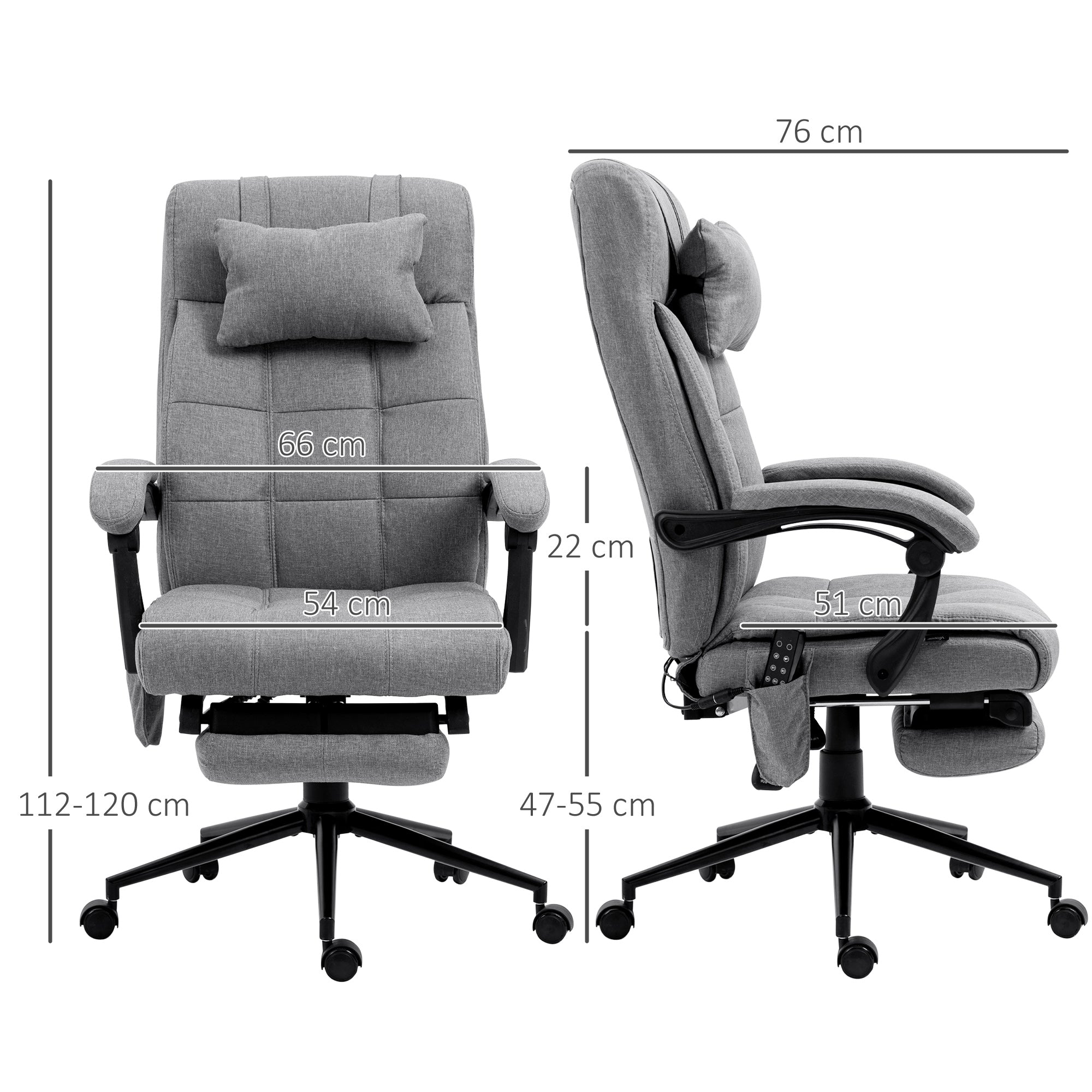 Vinsetto Office Chair, 6 Point Massage Desk Chair, Computer Chair with Footrest & Head Pillow, 360\'c2\'b0 Swivel Recliner Chair for Home Office, Grey
