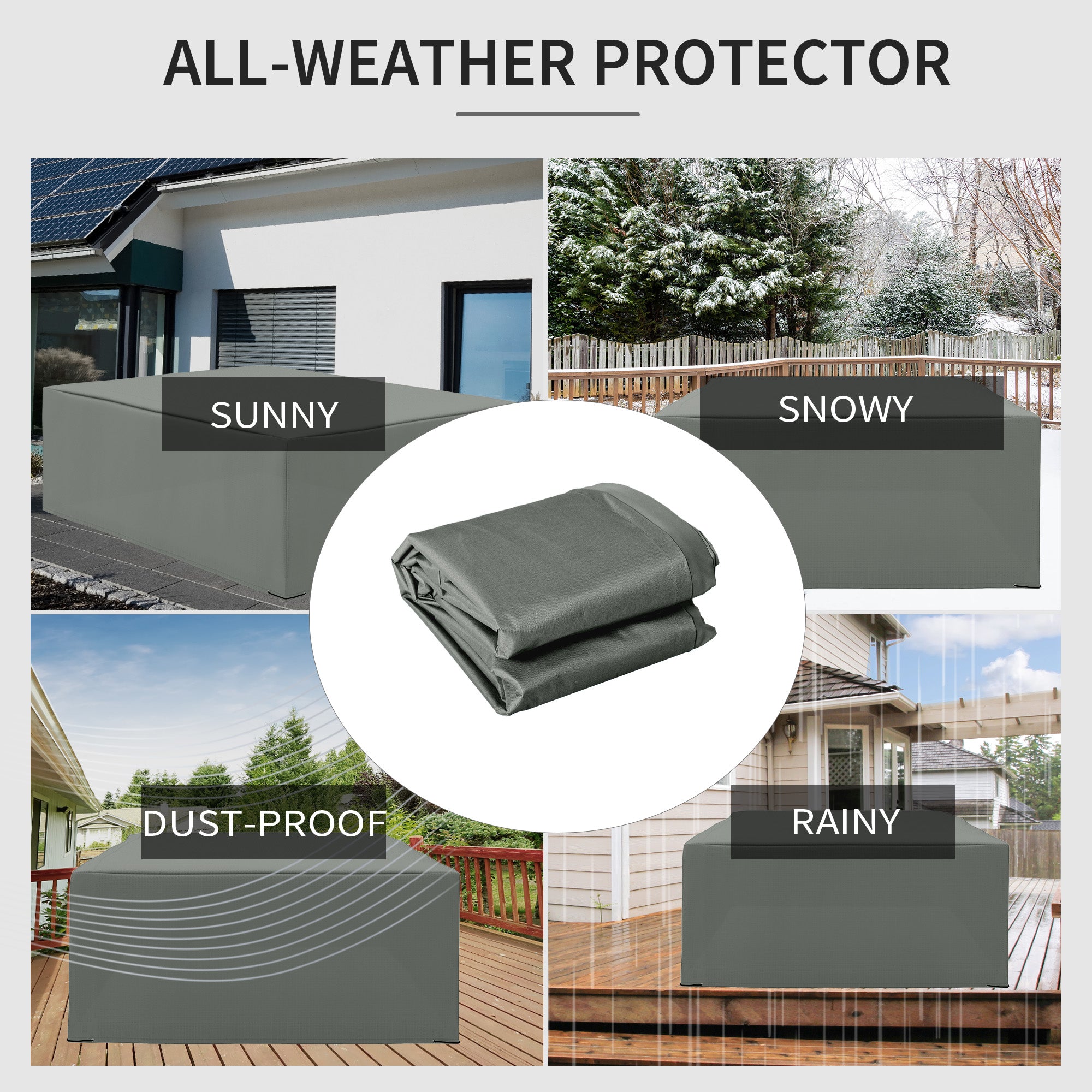 Outsunny 600D Oxford Outdoor Garden Furniture Sofa Set Cover, Waterproof Anti-UV Rattan Sun Lounger Protection Protector Cover, 275L x 205W x 90Hcm, Grey