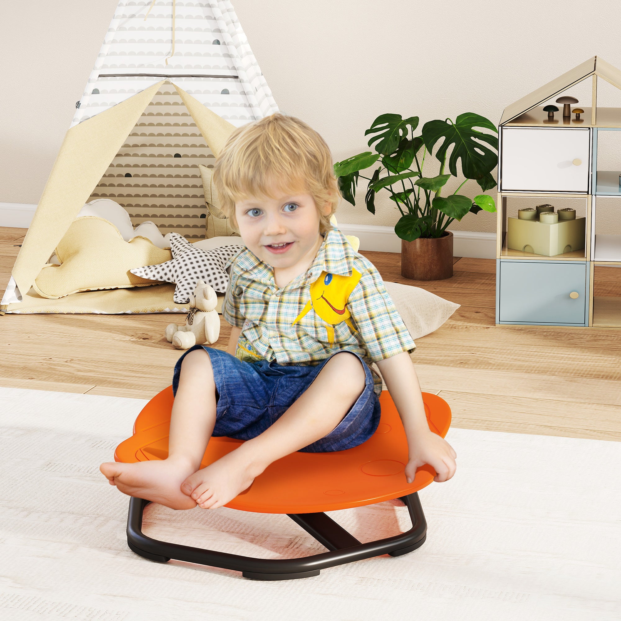 AIYAPLAY Planet-Shaped-kids Swivel Chair, Sensory Spinning Chair for Balance, Coordination Training, Orange