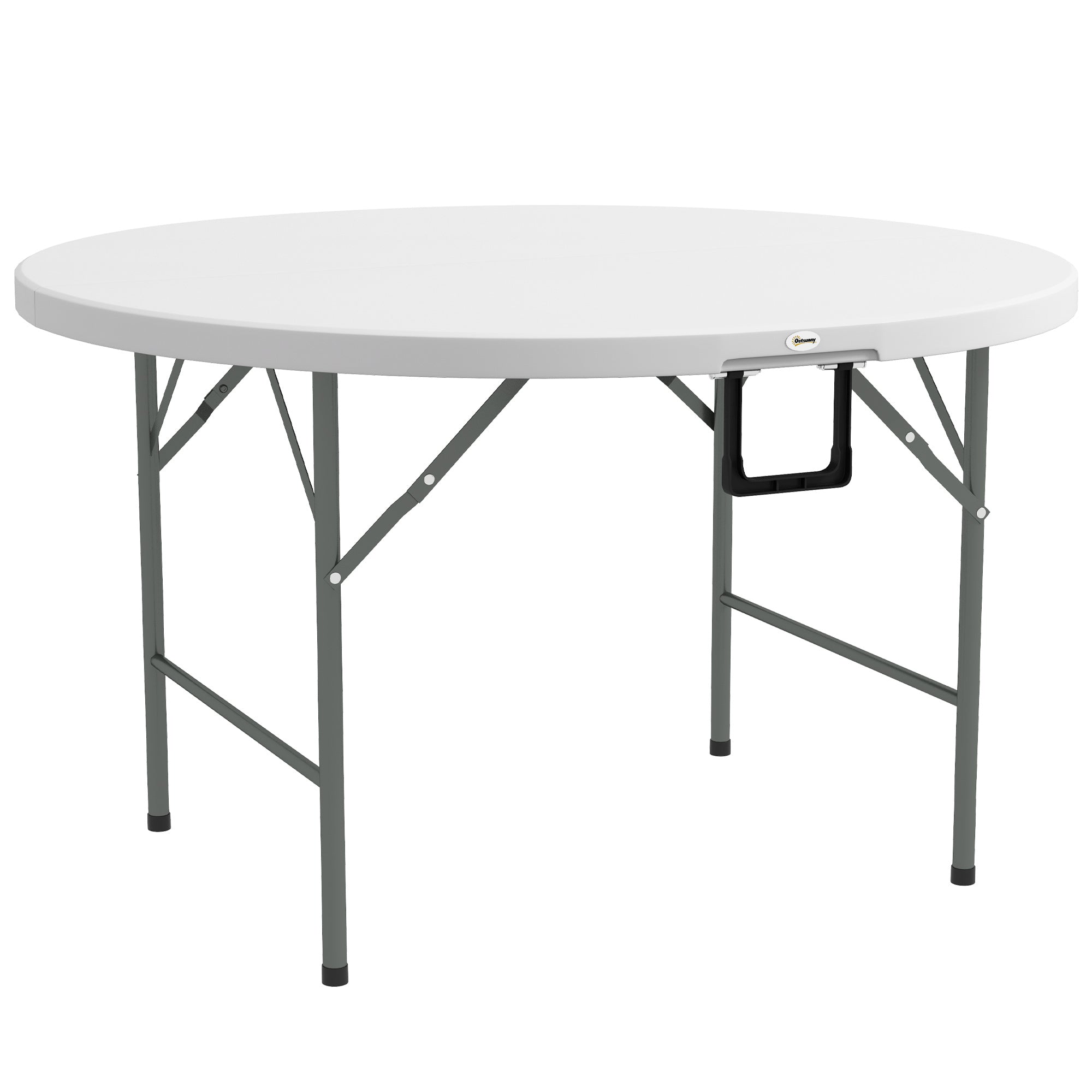 Outsunny \'ce\'a6122 Folding Garden Table, Outdoor HDPE Round Picnic Table for 6, Patio Table with Metal Frame, White