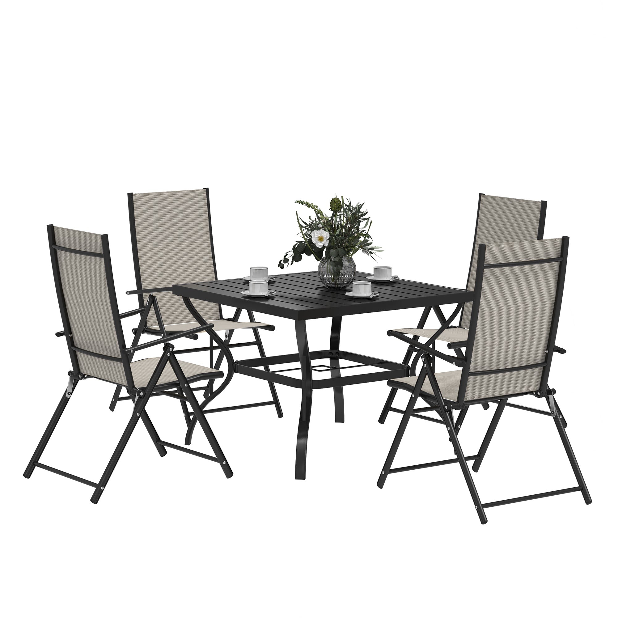 Outsunny Five-Piece Steel Frame Patio Set - Khaki/Black