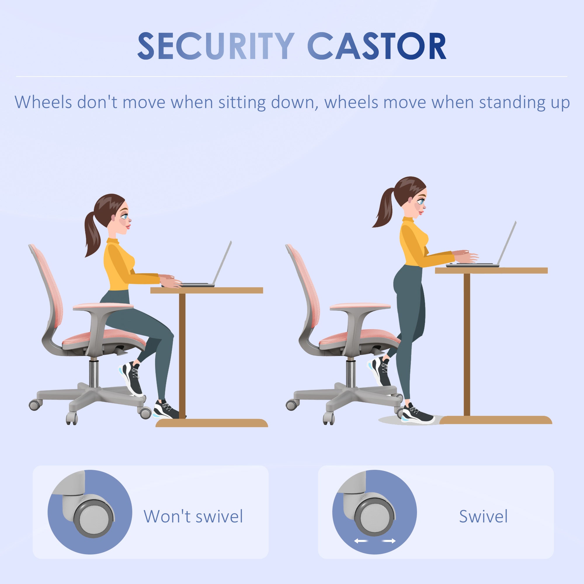 Vinsetto Office Chair, Breathable Mesh Swivel Desk Chair with Adjustable Height and 360° Swivel Security Wheels for Home Office, Study, Pink
