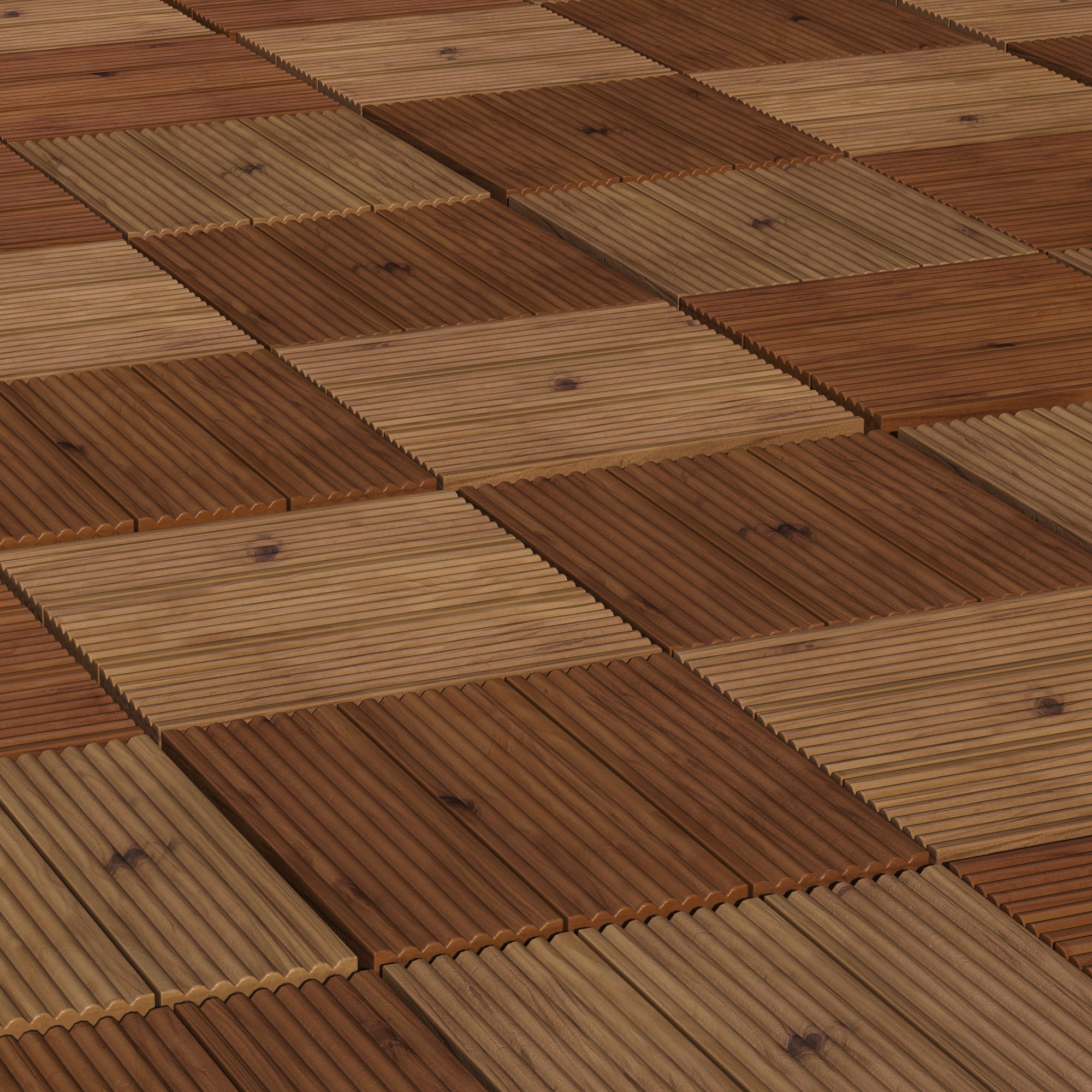 Outsunny 27 Pcs Wooden Interlocking Decking Tiles, 30 x 30 cm Anti-slip Outdoor Flooring Tiles, 0.81\'e3\'8e\'a1 per Pack, All Weather Use for Patio, Balcony, Terrace, Hot Tub, Brown