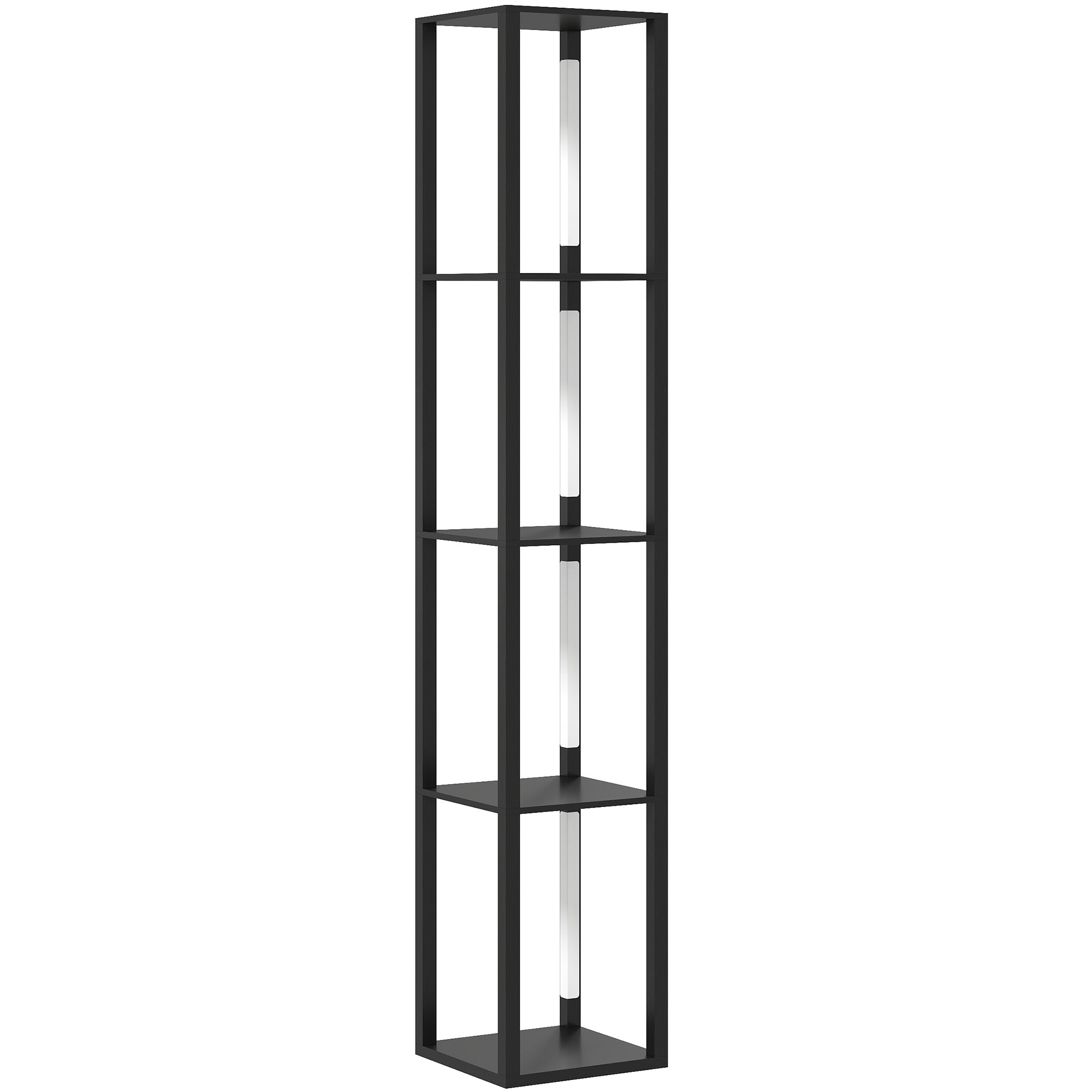 HOMCOM Floor Lamp with Shelves, 4 Layer Dimmable Column Modern Standing Lamp with 3 Brightness Levels and Foot Switch for Living Room, Bedroom, Office, Black