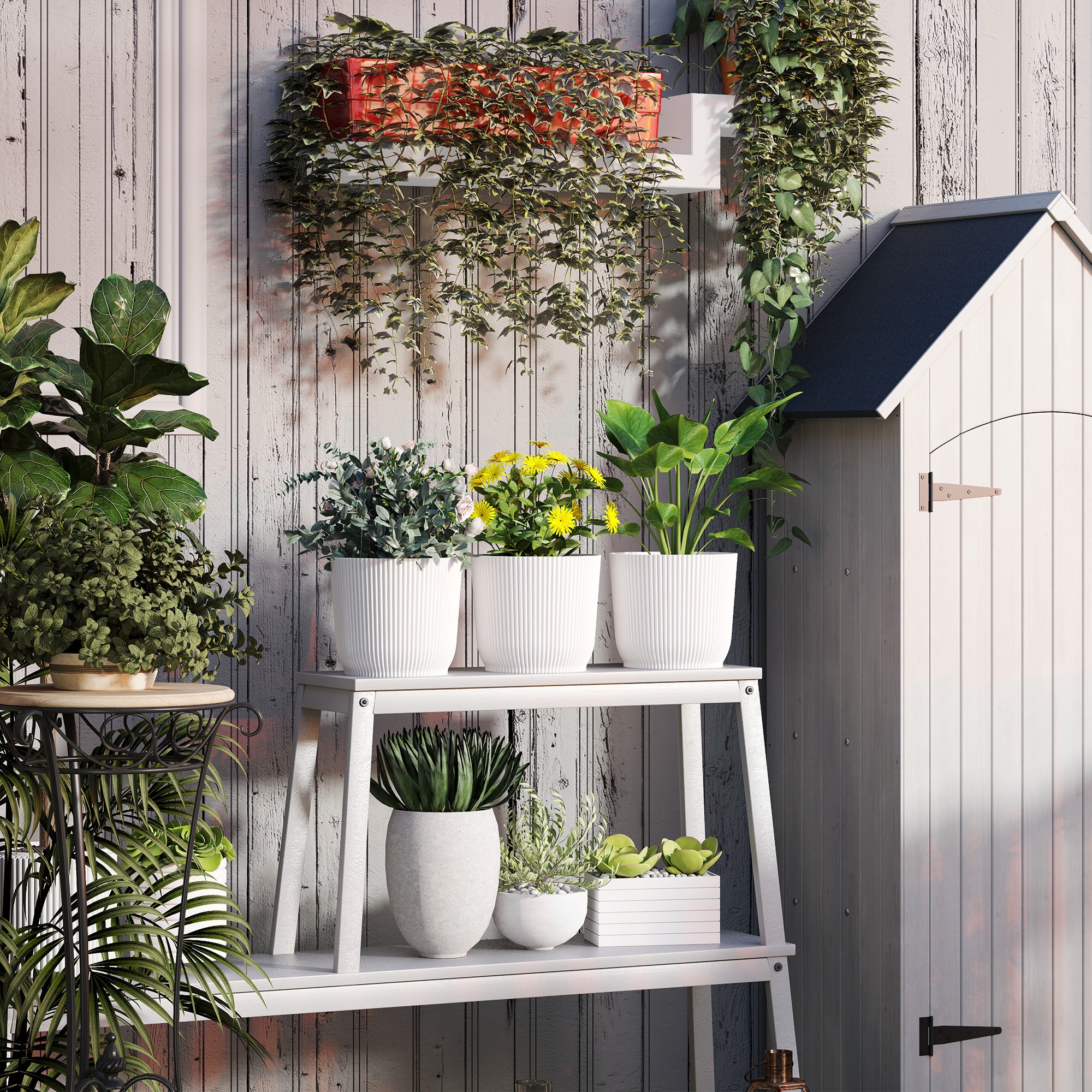 Outsunny Set of Three \'d0\'a422cm Planters - White