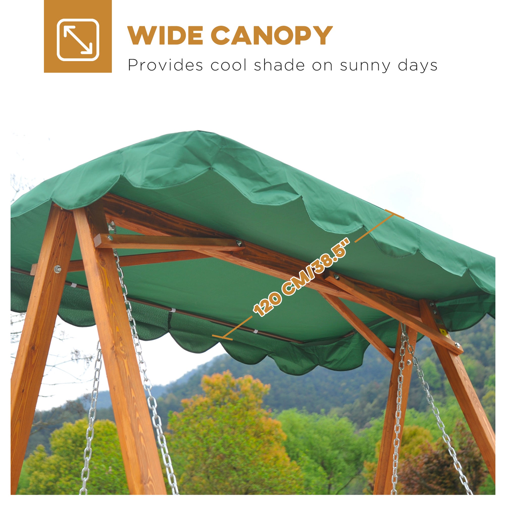 Outsunny 3-Seater Pinewood Swing Chair-Green