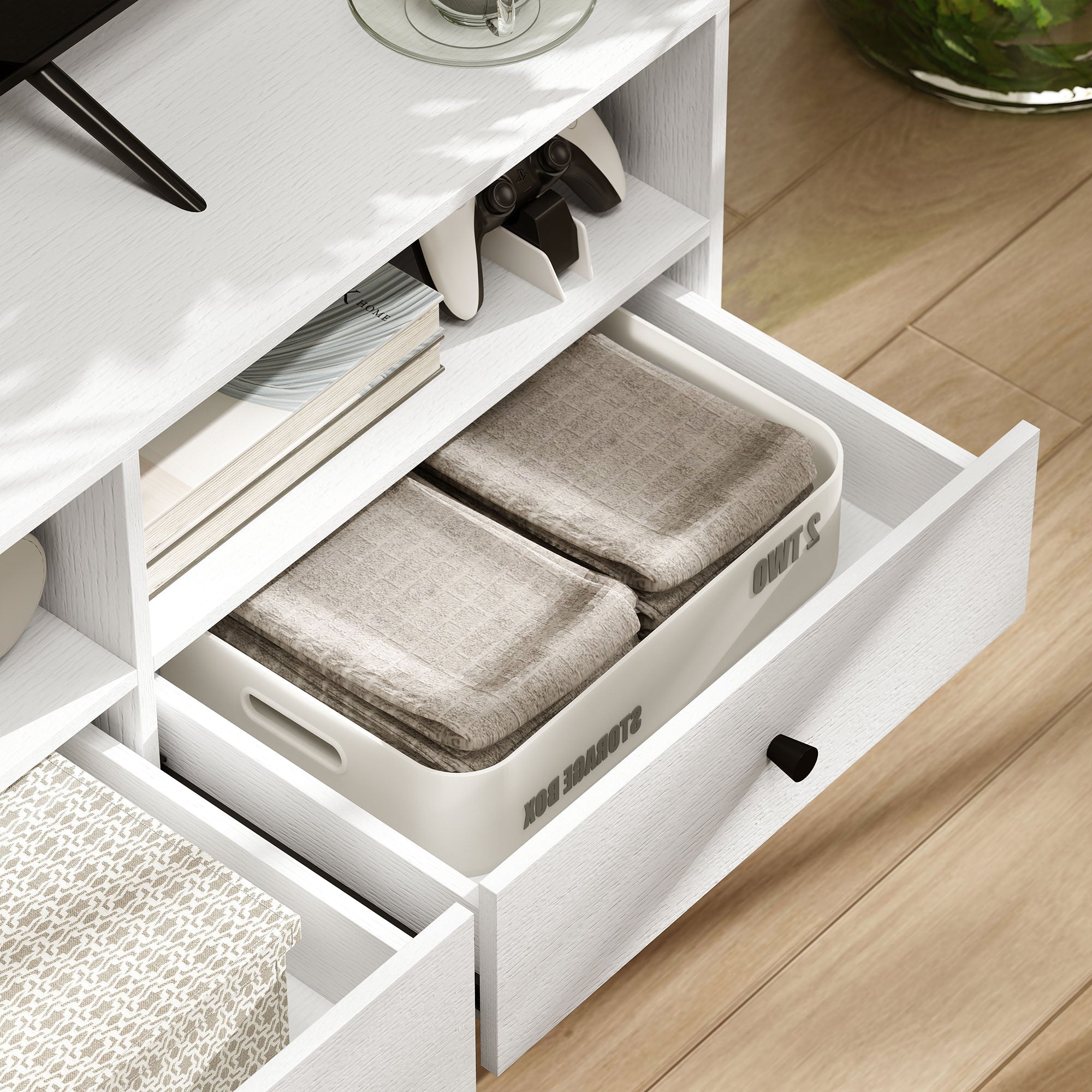 HOMCOM Multi-Storage Minimal TV Stand - White