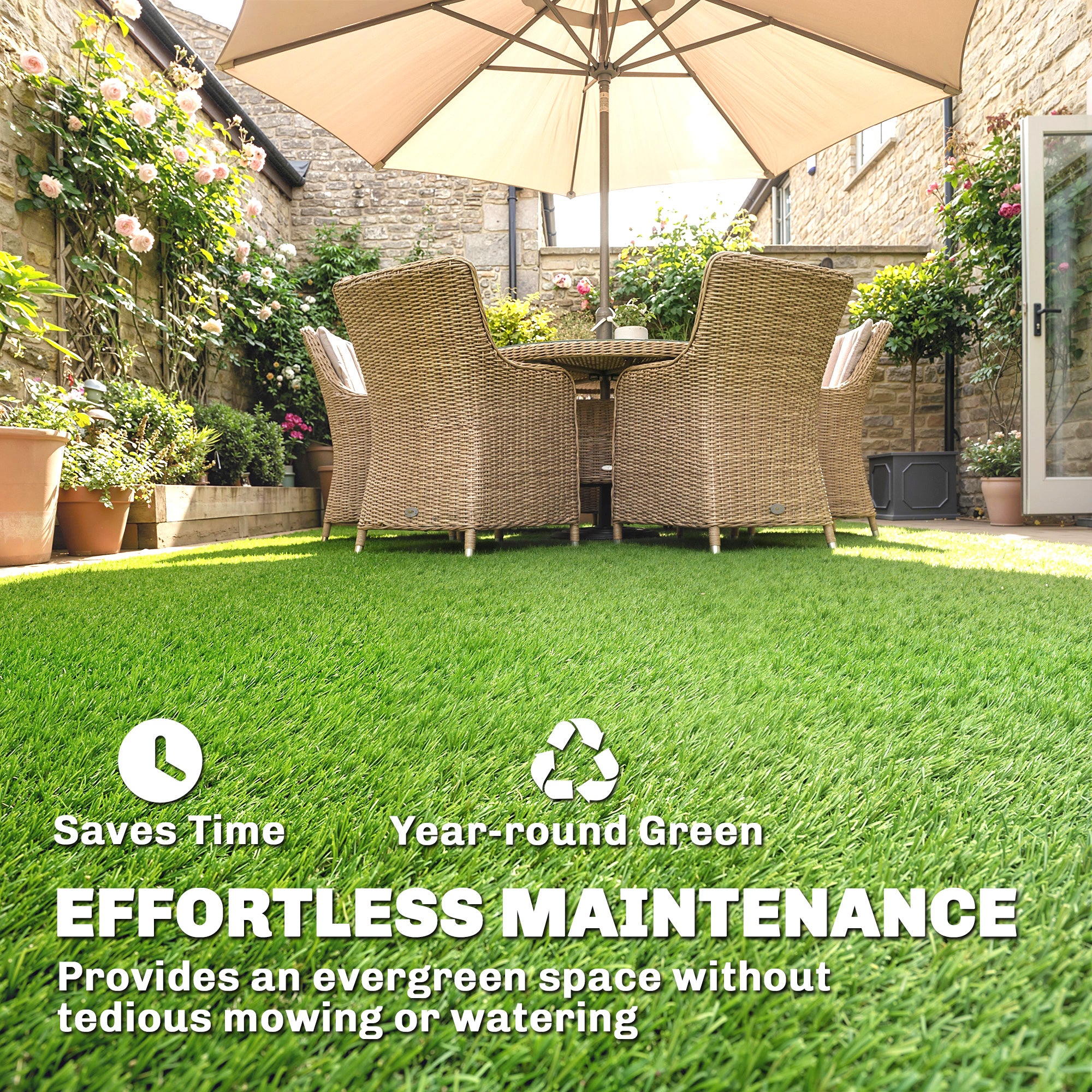 Outsunny Artificial Grass Turf Low Maintenance Realistic Lawn Pet Turf with Drain Holes for Garden 1m x 4m Green