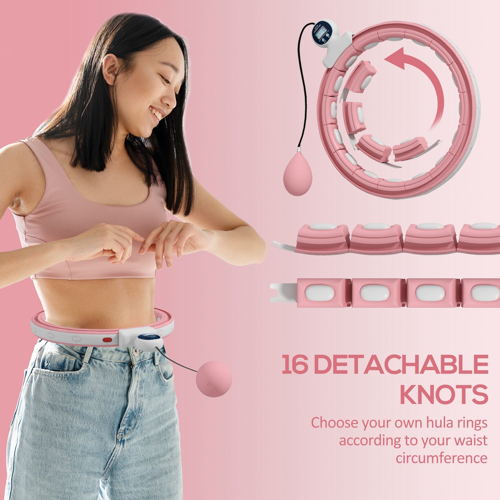 SPORTNOW Smart Weighted Hula Hoop, Massage Hula Ring with 16 Detachable Knots, 360\'c2\'b0 Auto-Rotating Ball and Digital Counter