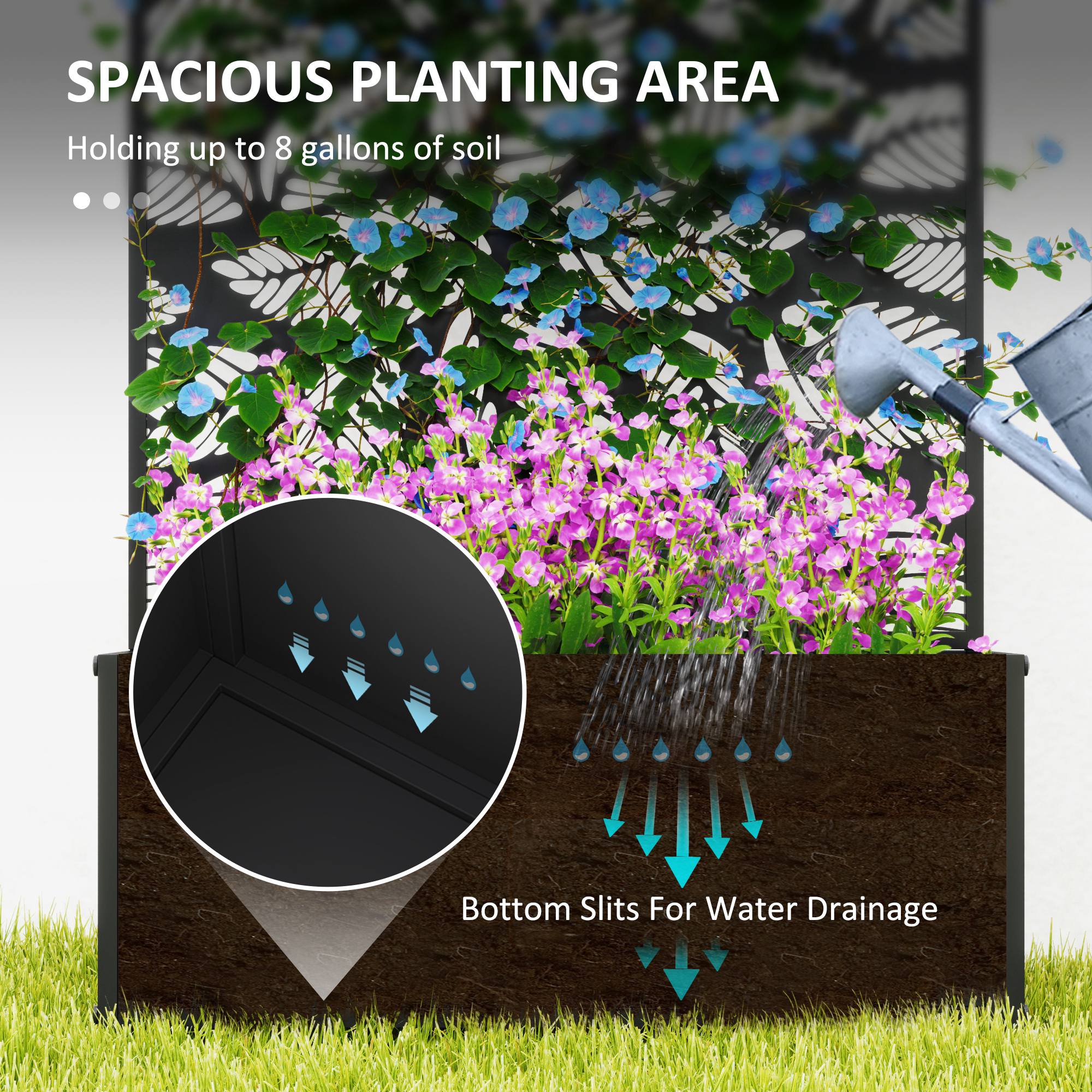 Outsunny Outdoor Metal Planter, with Back Trellis - Black