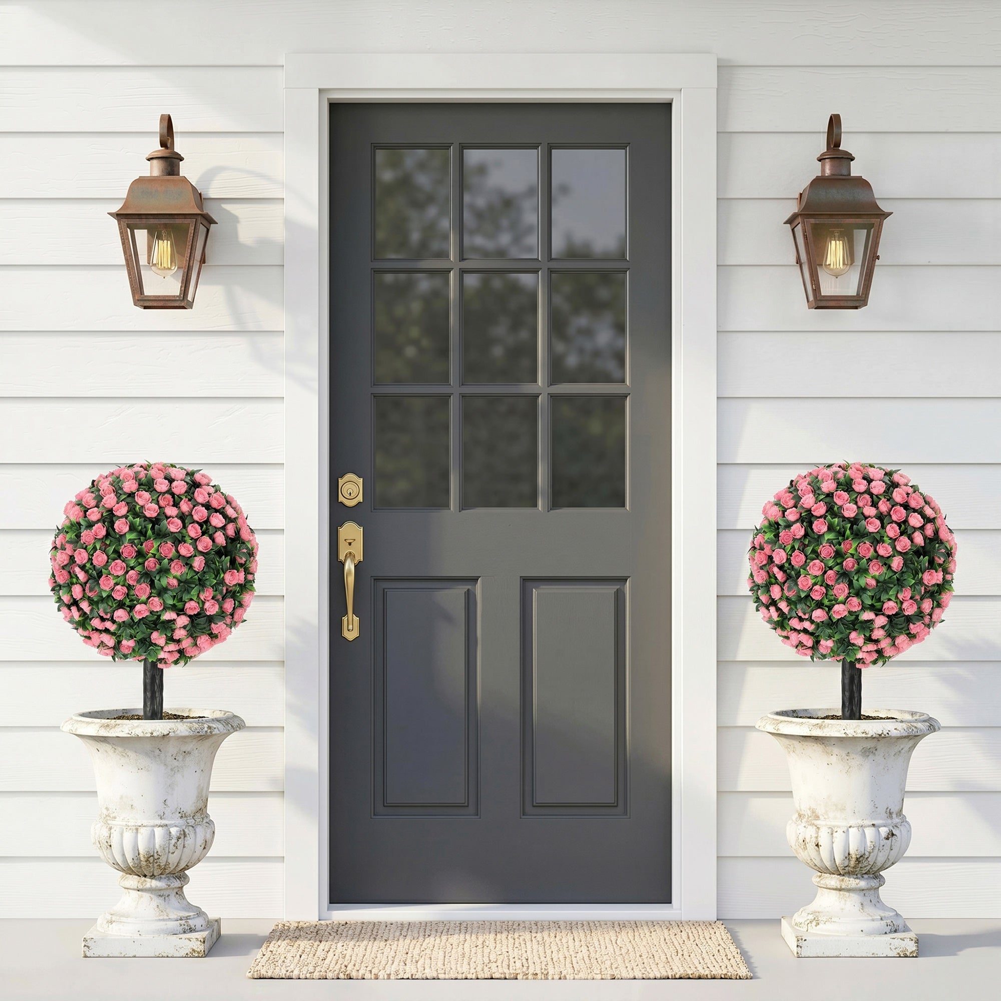HOMCOM Artificial Rose Topiary UV Resistant, 2-Pack Fake Plants, 55 cm, Pink