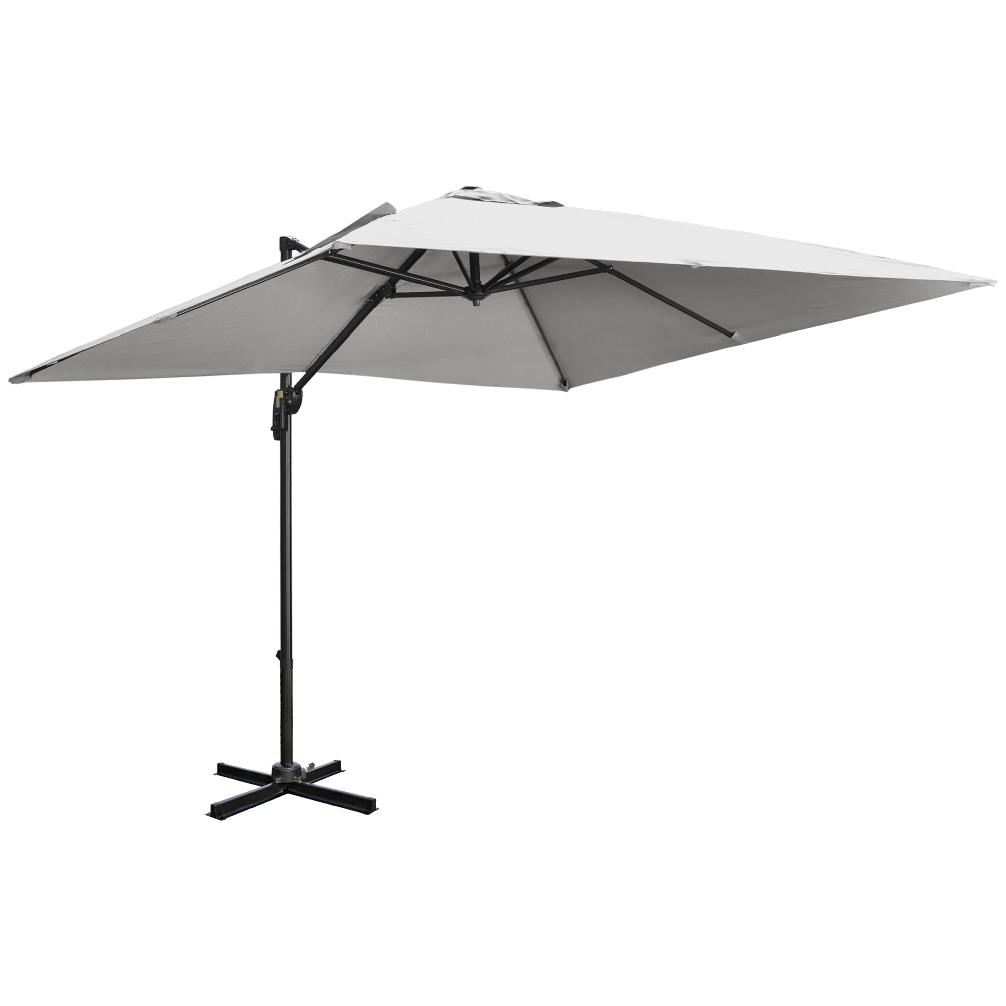 Outsunny 2.7 x 2.7 m Cantilever Parasol, Square Overhanging Umbrella with Cross Base, Crank Handle, Tilt, 360\'c2\'b0 Rotation and Aluminium Frame, Grey