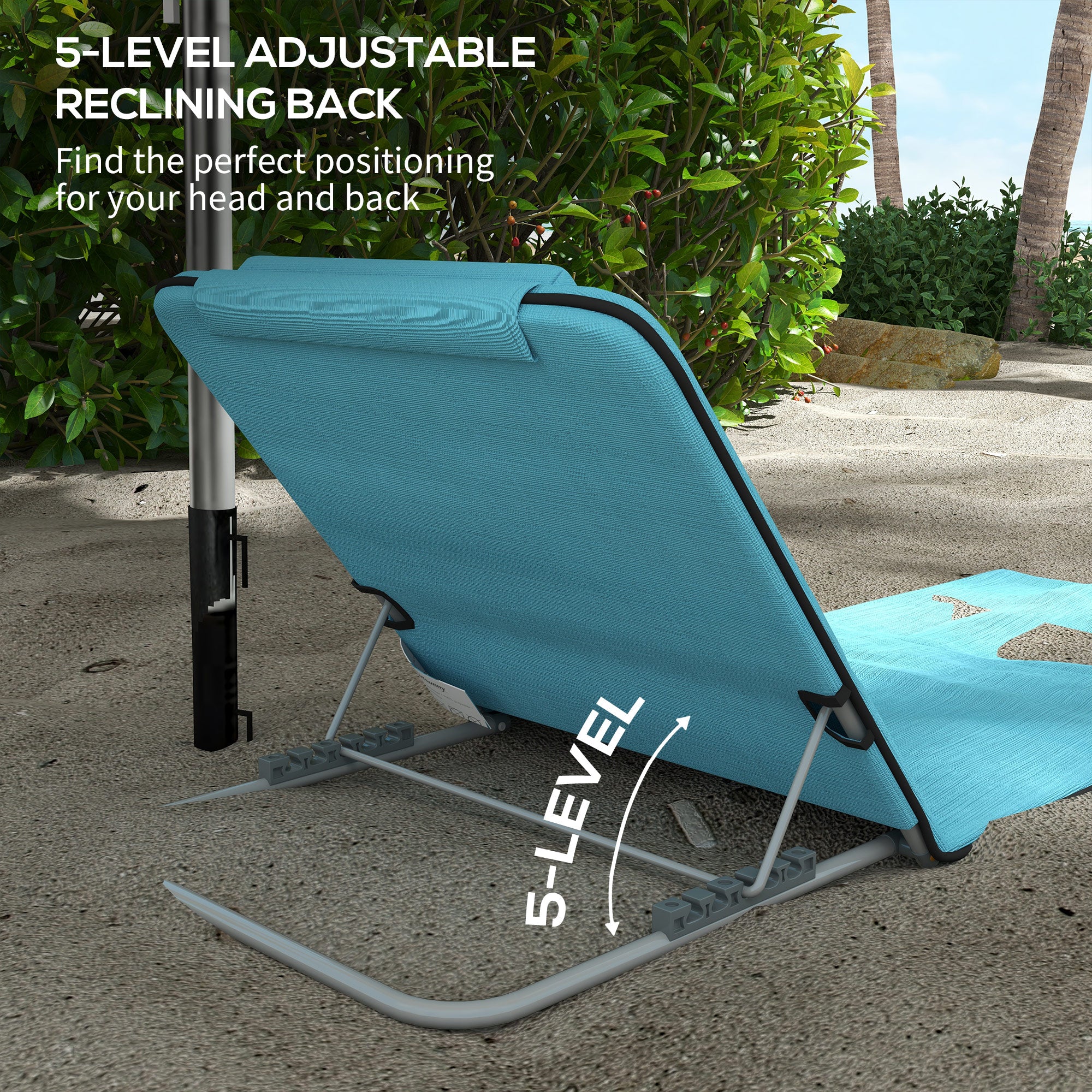 Outsunny Set of Two Metal Frame Beach Chairs, with Reclining Backs - Blue