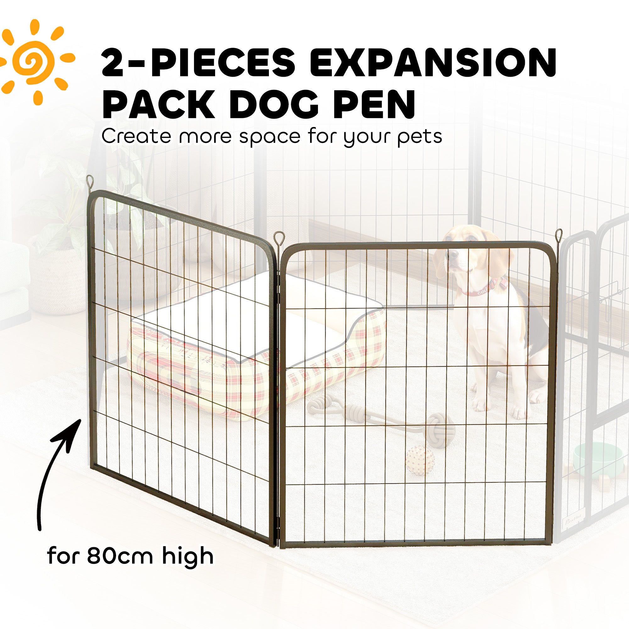 PawHut 2 Piece Dog Pen Expansion Pack for 80cm High Animal Pen with 3 Connecting Stakes