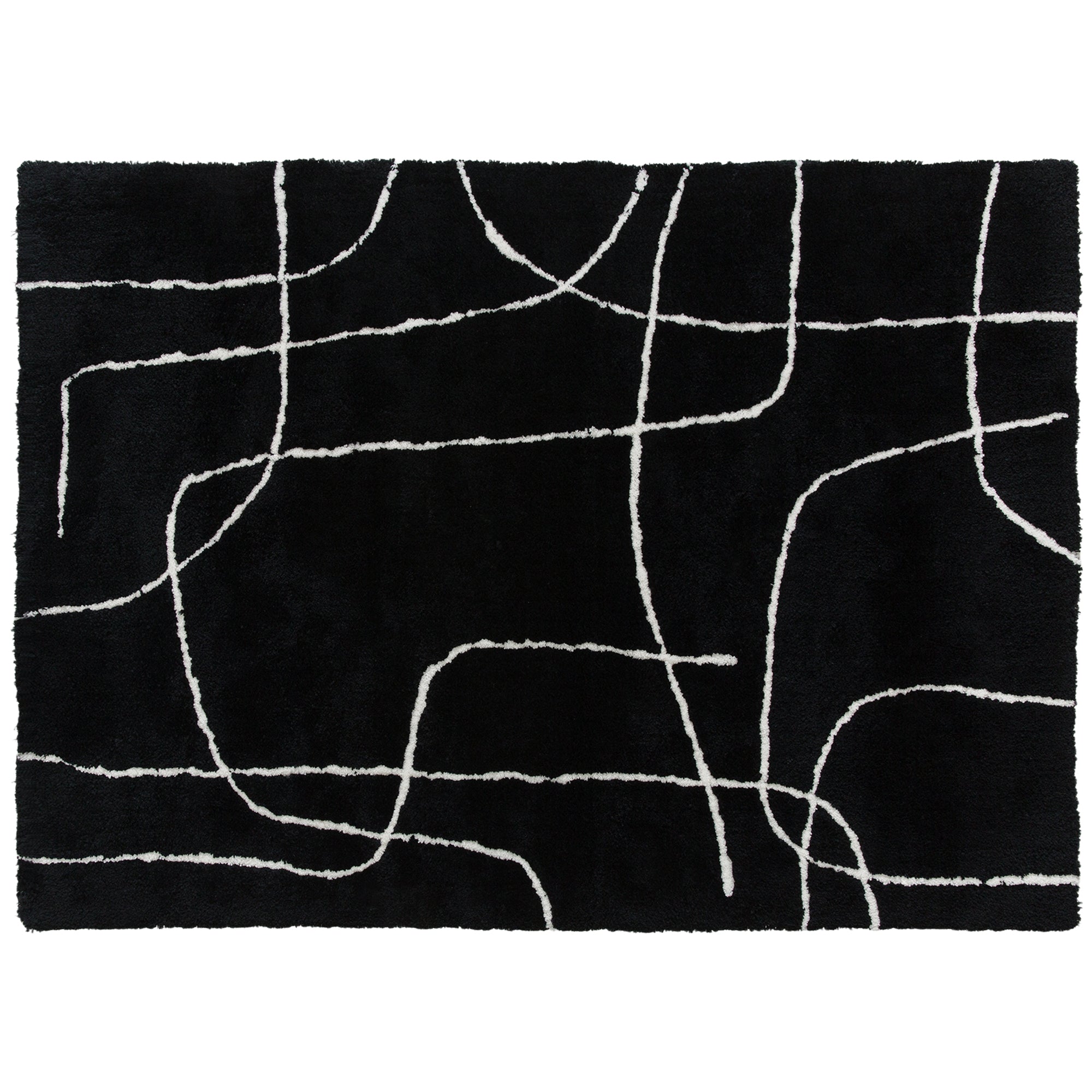 HOMCOM Modern Fluffy Area Rug, Geometric Pattern Washable Rug, Soft High Pile Floor Carpet for Living Room, Bedroom, Dining Room, Home Office, 170 x 120 cm, Black