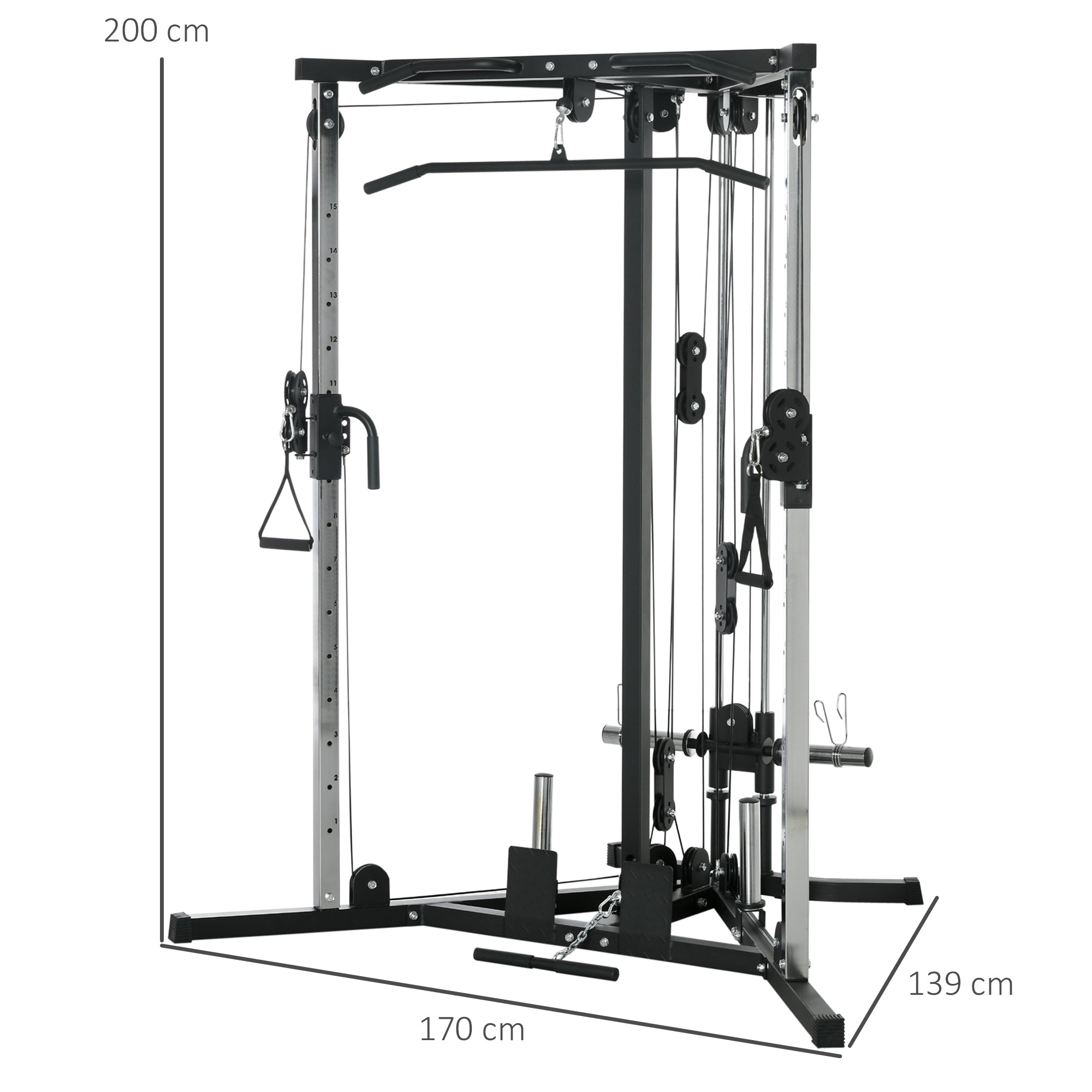 SPORTNOW Home Gym Machine, Multifunctional Gym Equipment with High and Low Pulleys, Pull Up Bar, 15-Position Adjustable Strength Training Workout Station for Full Body Fitness