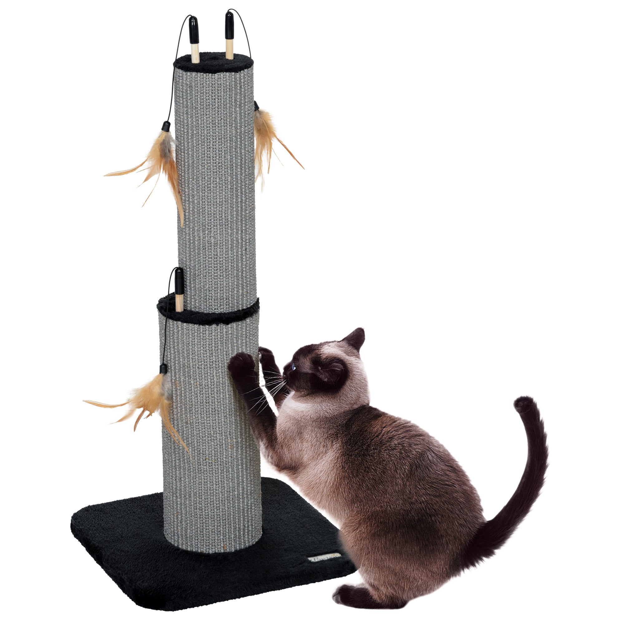 PawHut 78cm 2-in-1 Cat Scratching Post with 3 Toy Feathers, Black