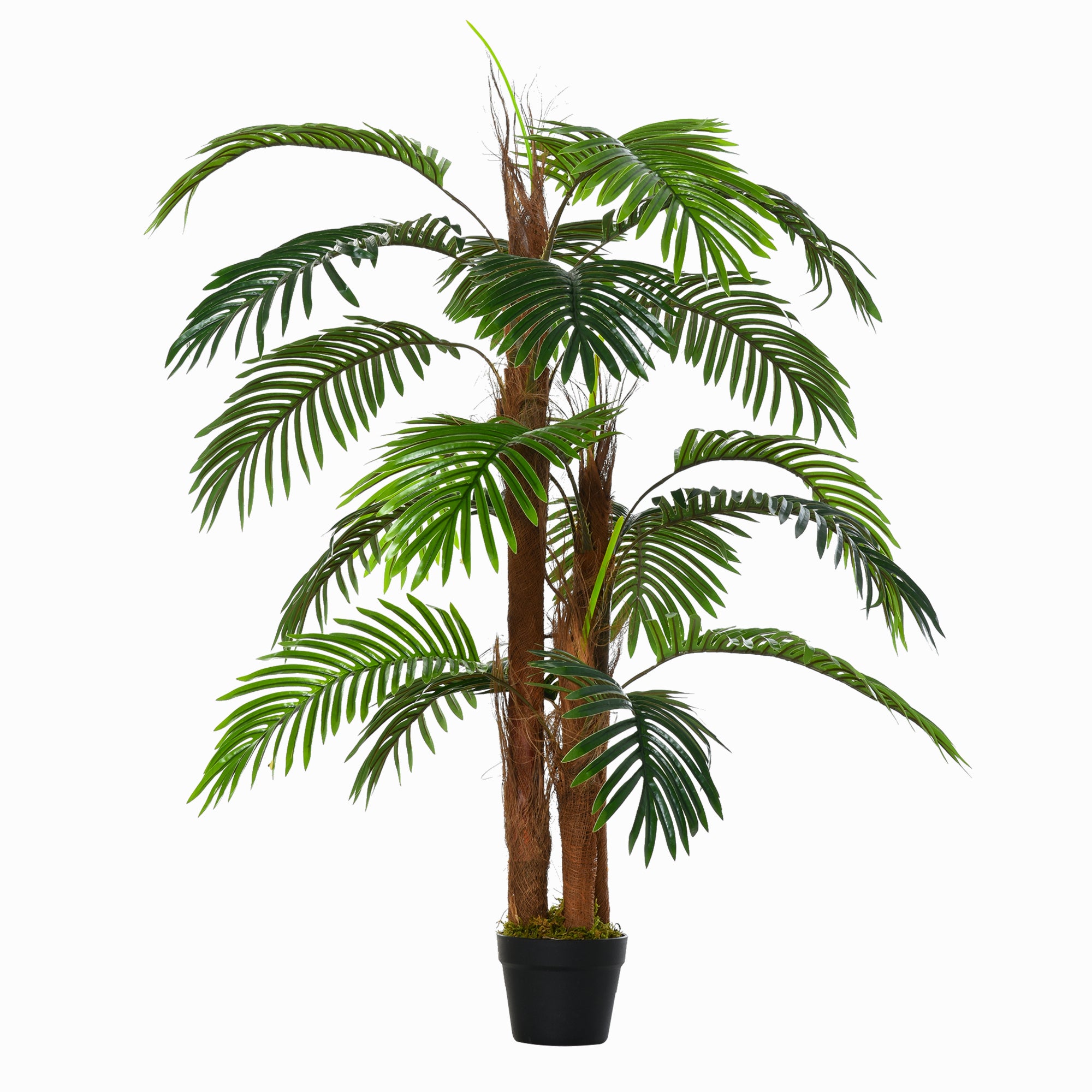 Outsunny 120cm/4FT Artificial Palm Tree Decorative Plant w/ 19 Leaves Nursery Pot Fake Plastic Indoor Outdoor Greenery Home Office Décor