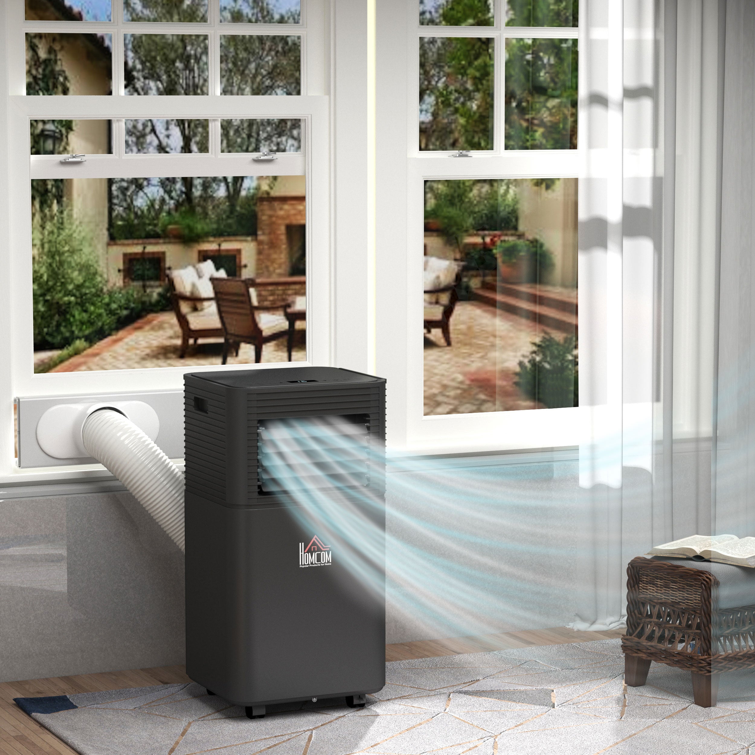HOMCOM 8000 BTU 4-In-1 Portable Air Conditioner Unit Cooling Dehumidifying Ventilating for Room up to 15m², with Fan, Remote, 24H Timer, Window Mount Kit, R290, A Energy Efficiency
