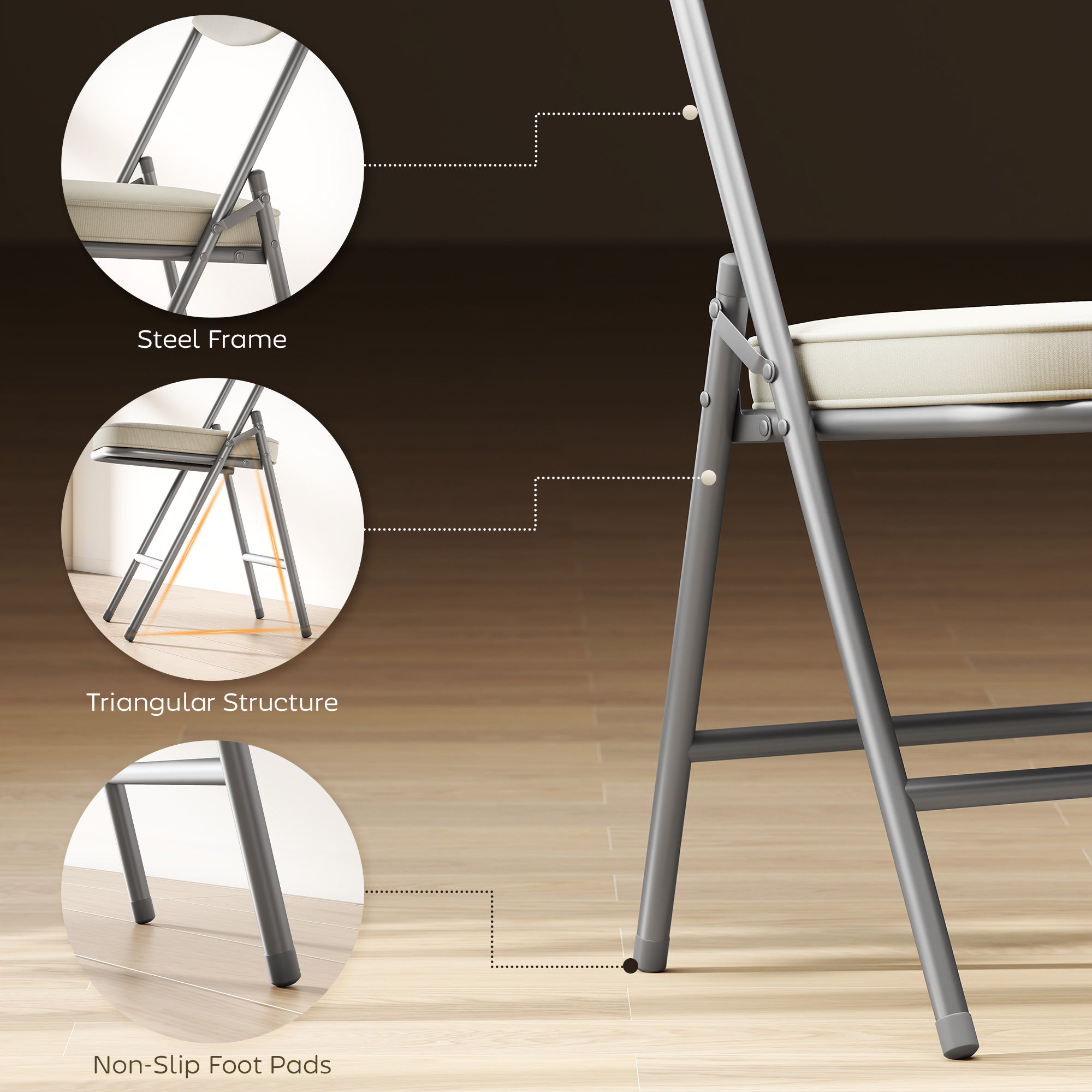 HOMCOM Set of Four Folding Corduroy Seat Chairs, Cream
