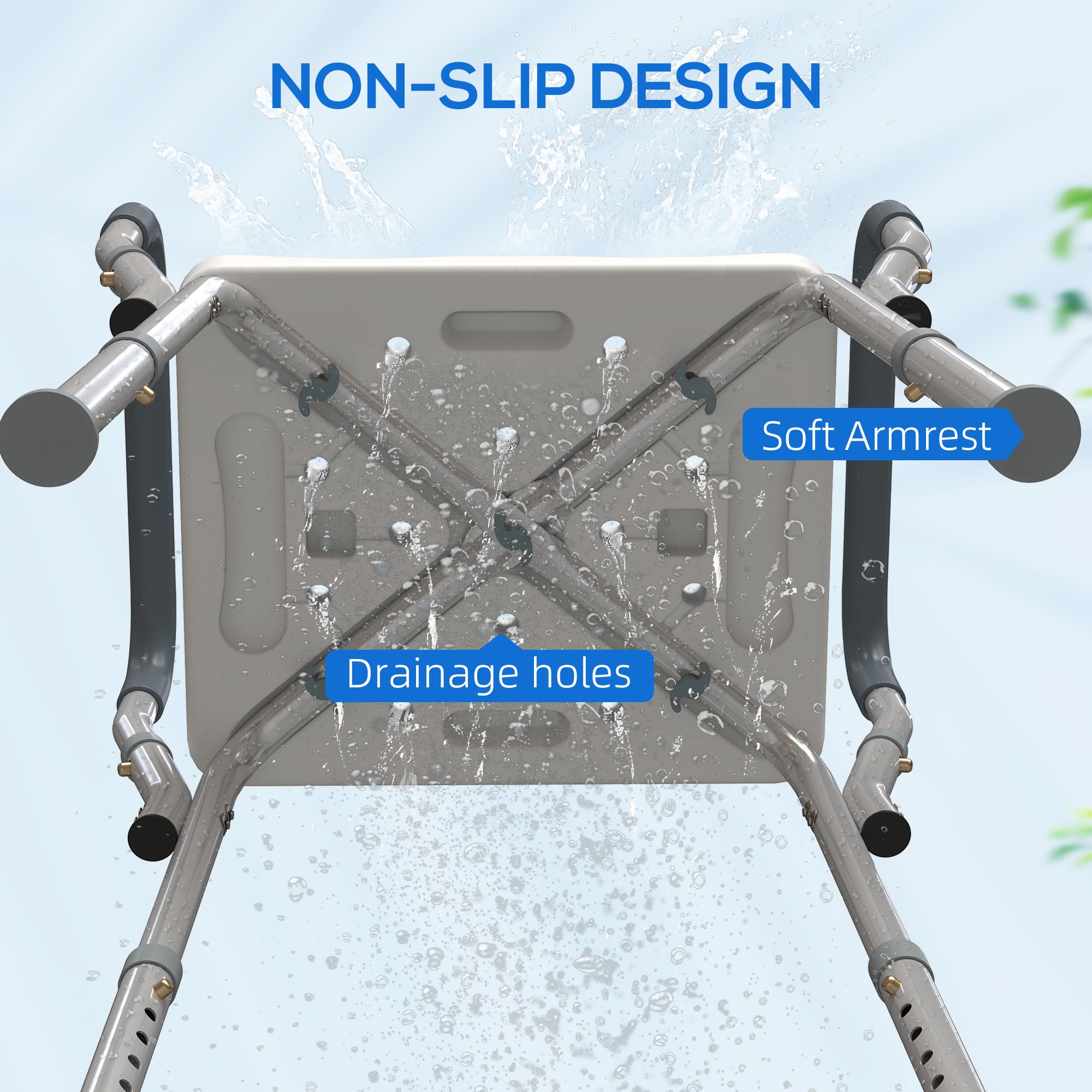 HOMCOM 57-69cm Aluminium Frame Bath Seat - Light Blue