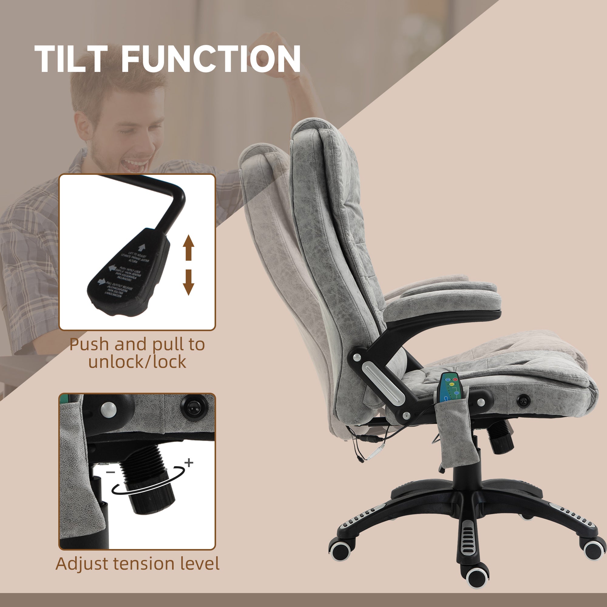 Vinsetto Massage Recliner Chair Heated Office Chair with Six Massage Points Microfiber Cloth 360\'c2\'b0 Swivel Wheels Grey