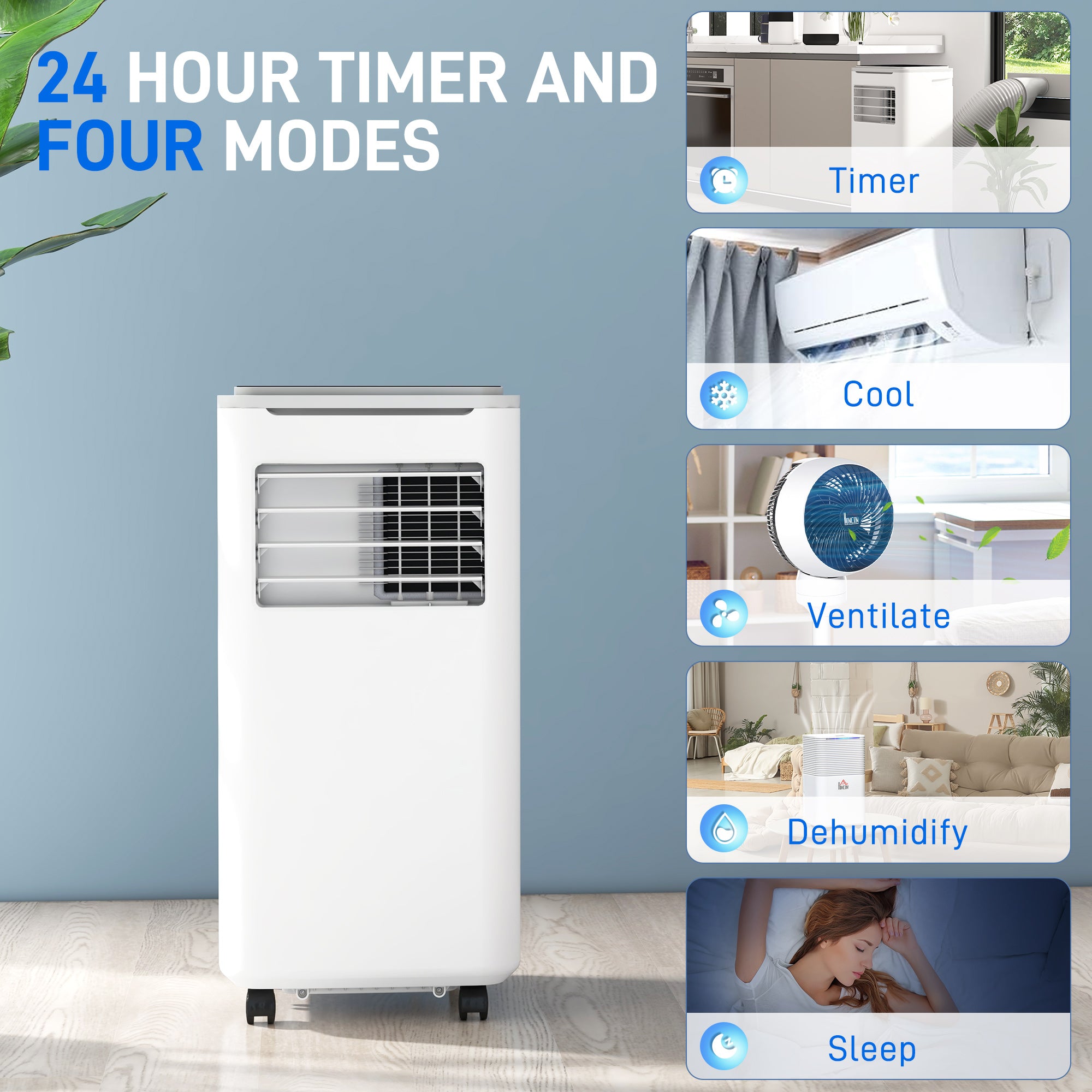 HOMCOM 9000 BTU Portable Air Conditioner, Smart Home WiFi Compatible, 4 in 1 Air Conditioning Unit, Dehumidifier, Fan with Remote, 24H Timer, Window Venting Kit, 20m\'c2\'b2, R290, A Energy Efficiency