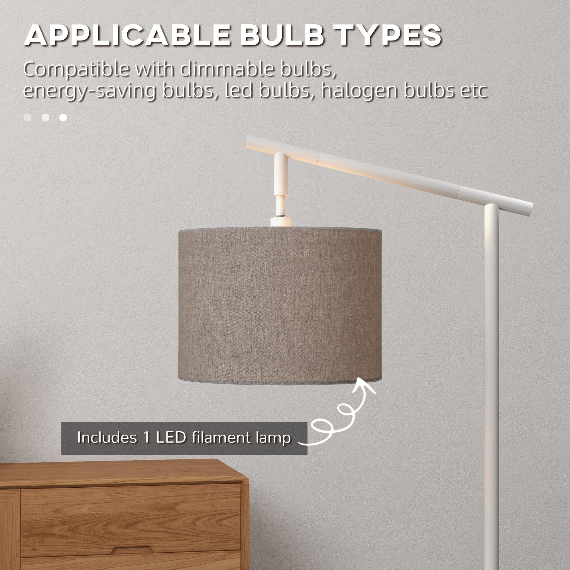 HOMCOM Metal Frame Floor Lamp with 350\'c2\'b0 Rotating Lampshade, for Living Room and Bedroom, LED Bulb Included, Grey