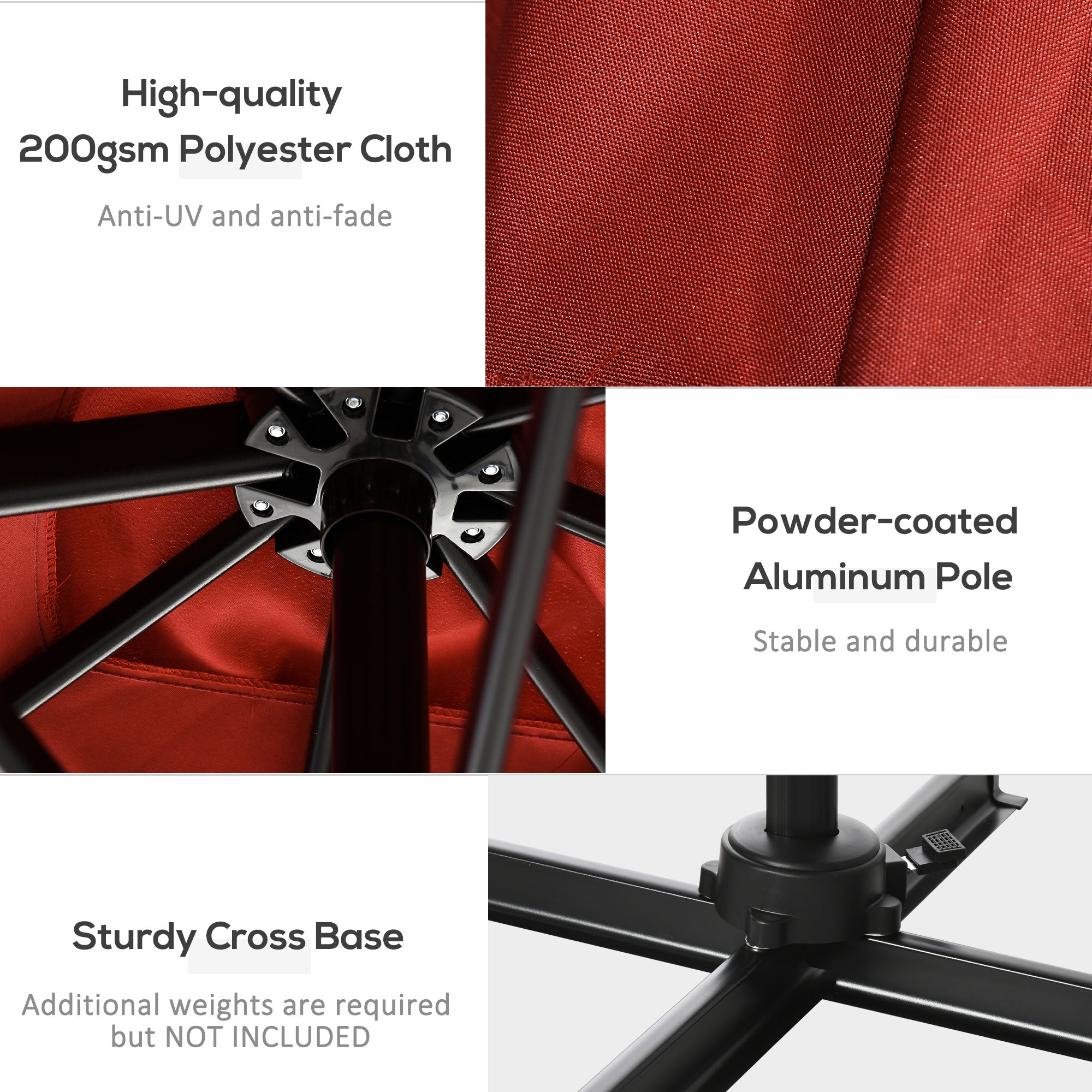Outsunny 2.5 x 2.5m Patio Offset Parasol Umbrella Cantilever Hanging Aluminium Sun Shade Canopy Shelter 360\'c2\'b0 Rotation with Crank Handle and Cross Base, Wine Red