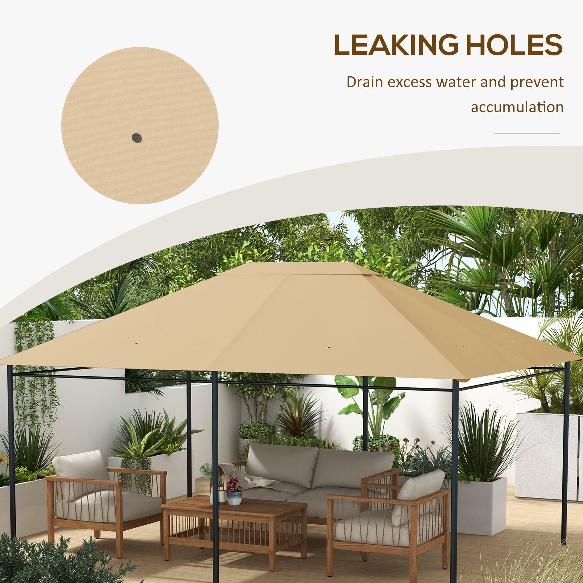 Outsunny 3 x 4m Gazebo Canopy Replacement Cover, Gazebo Roof Replacement (TOP COVER ONLY), Khaki